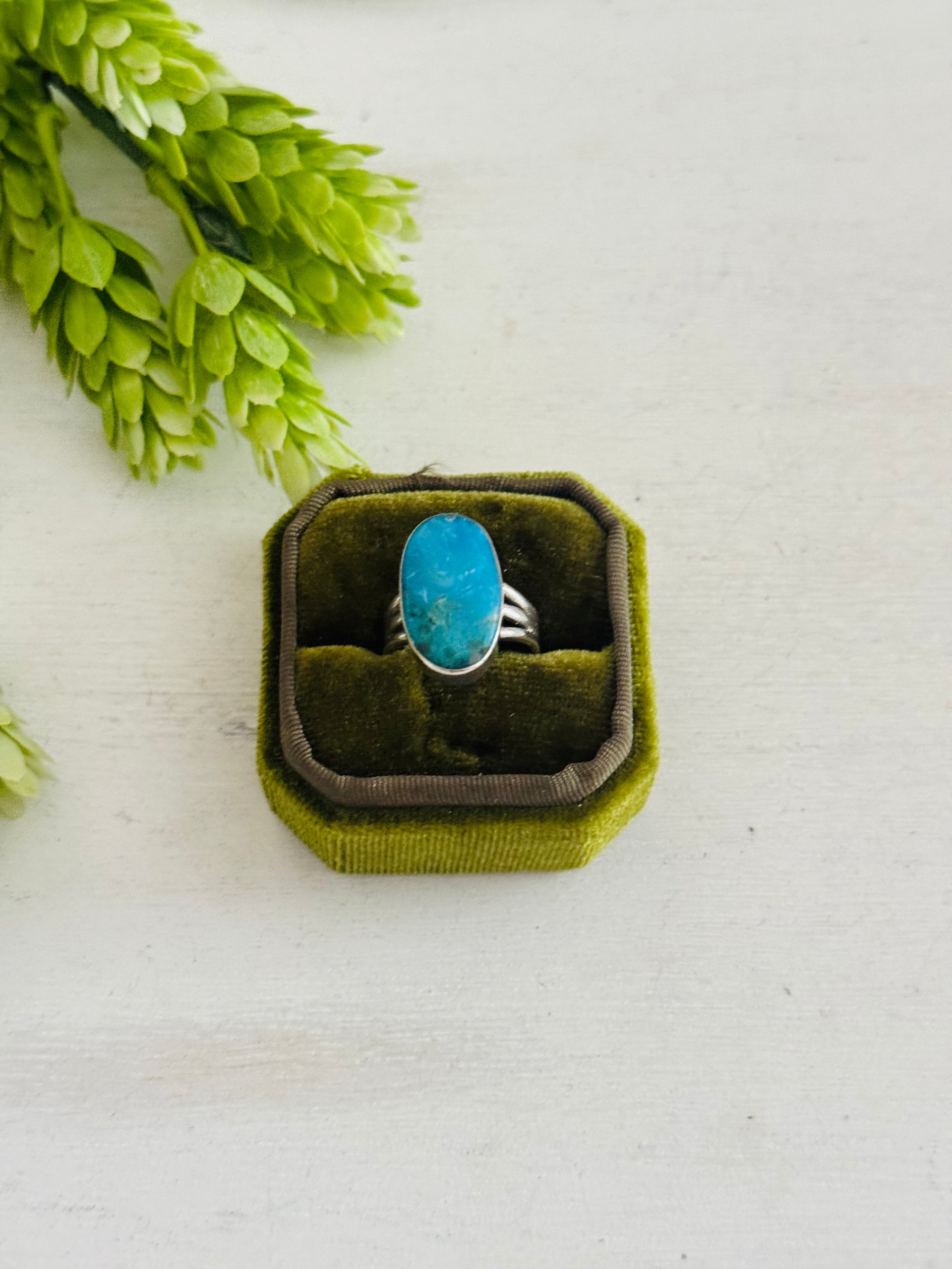 Southwest Made Kingman Turquoise & Sterling Sliver Ring Size 6.75