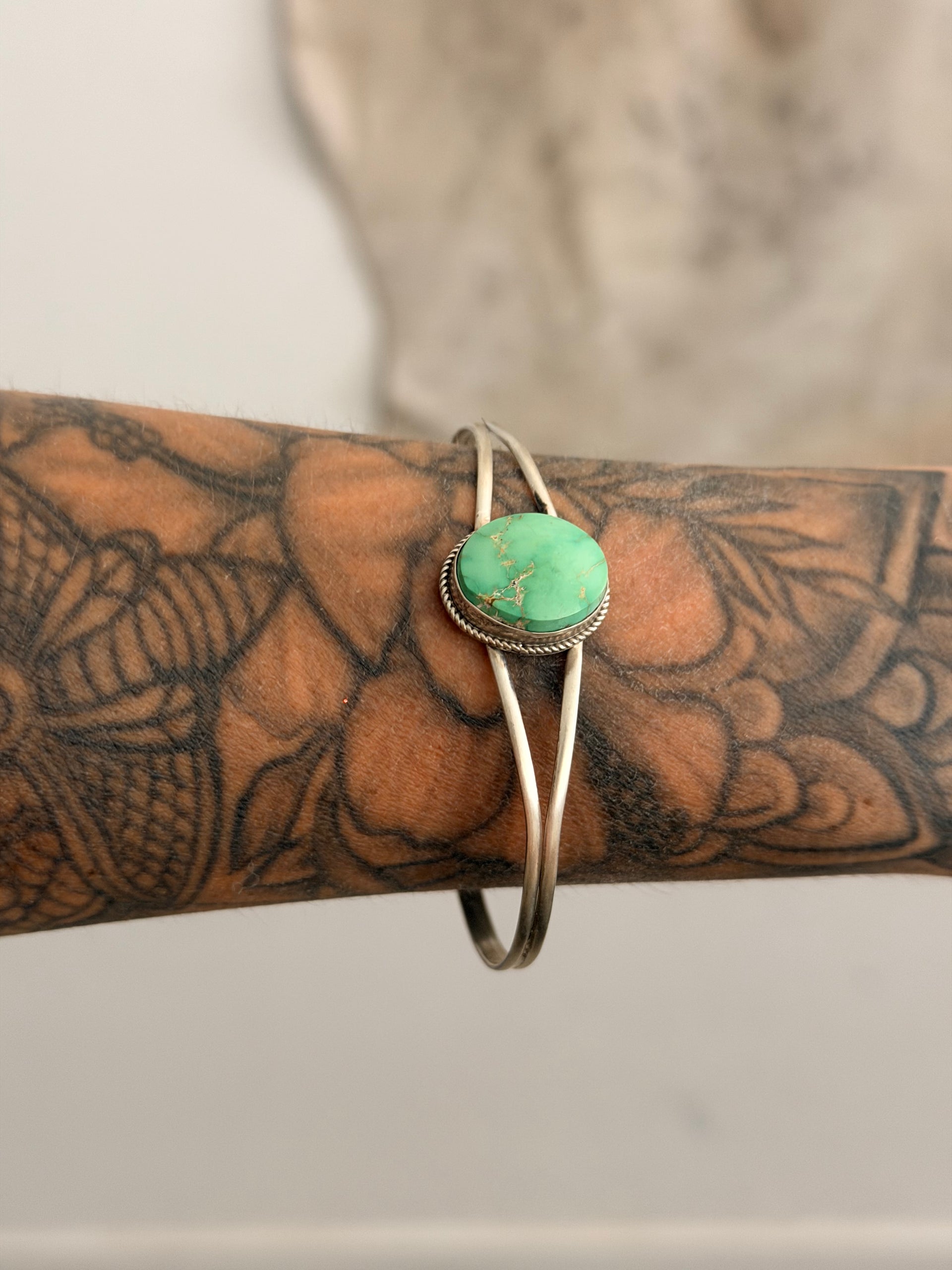 Navajo Made Sonoran Gold Turquoise & Sterling Silver Cuff Bracelet