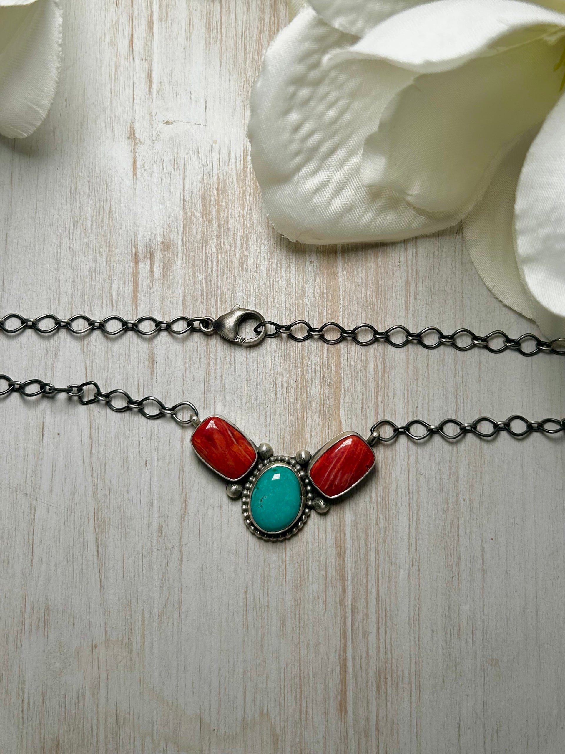 Navajo Made Multi Stone & Sterling Silver Necklace