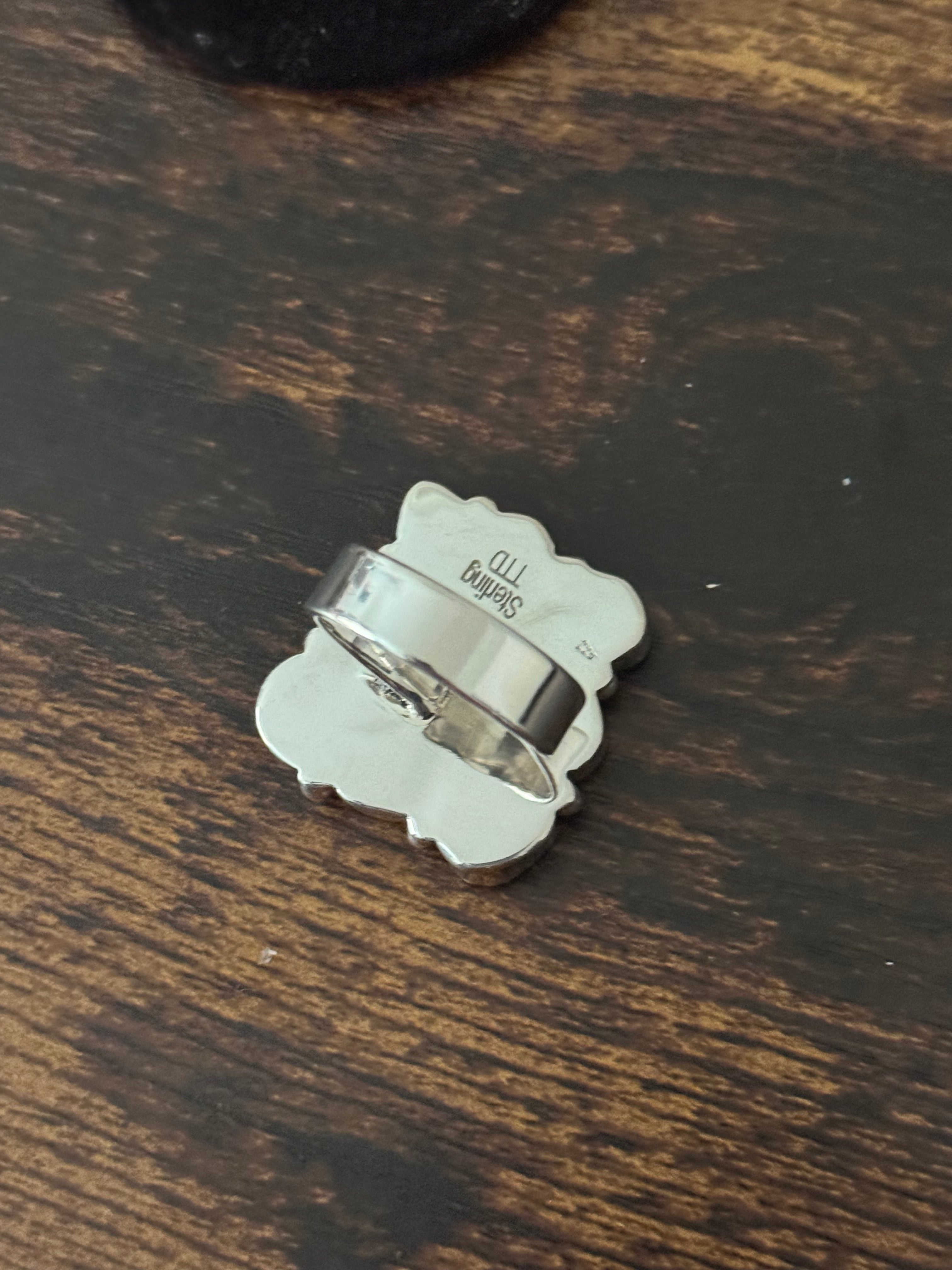 Southwest Handmade White Buffalo & Sterling Silver Adjustable Cluster Ring