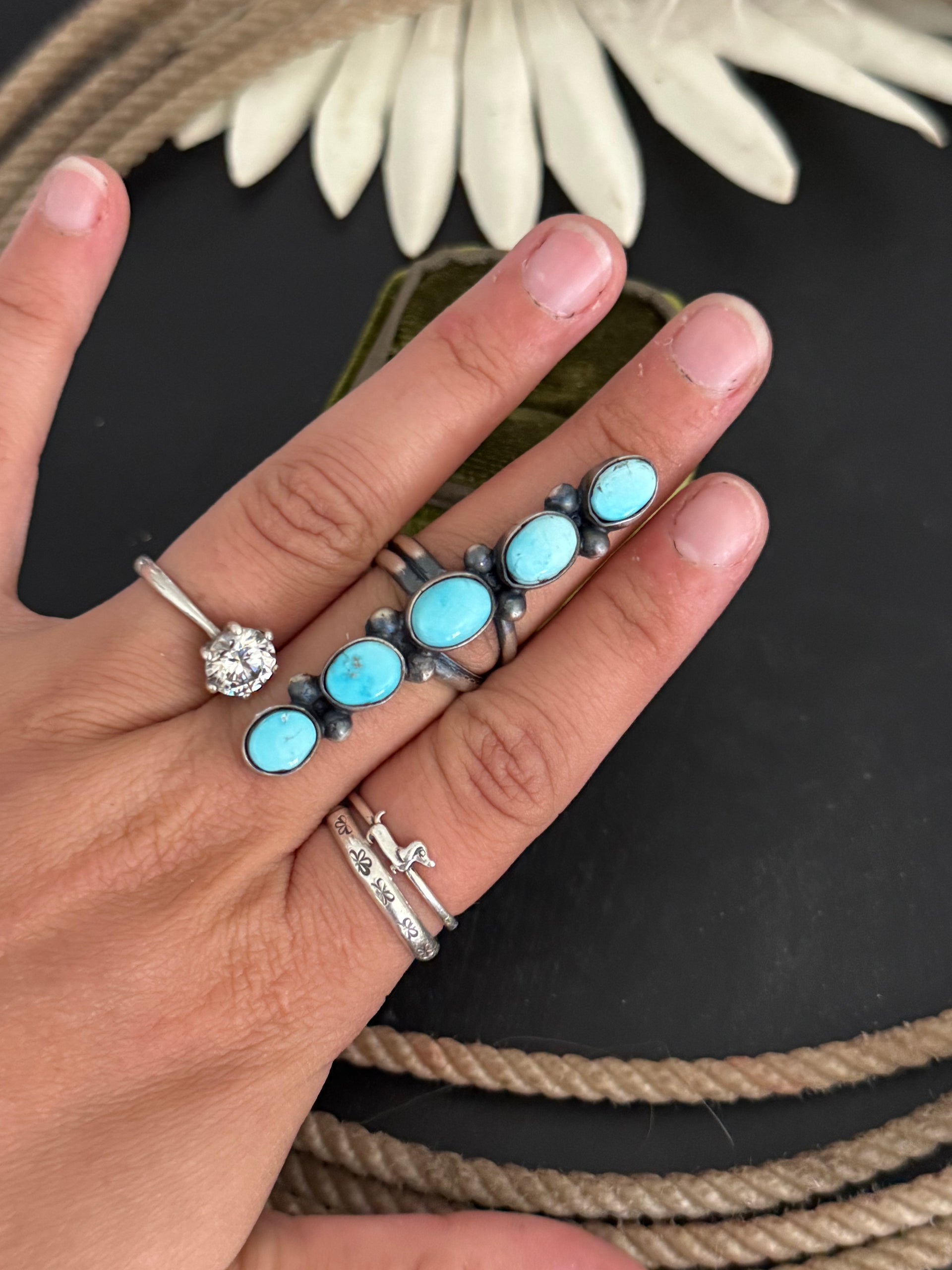 Navajo Made Blue Ridge Turquoise & Sterling Silver Adjustable Ring