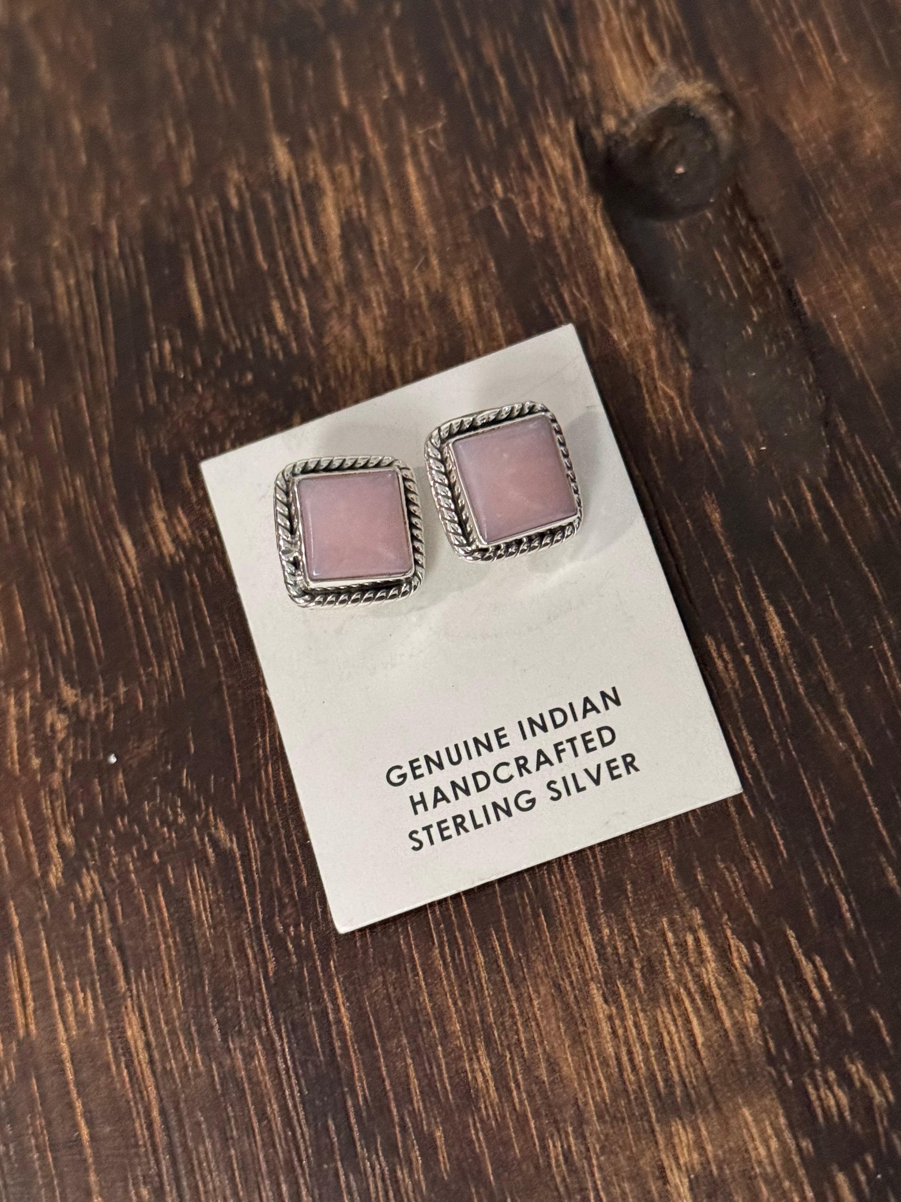 Southwest Handmade Peruvian Pink Opal & Sterling Silver Post Earrings