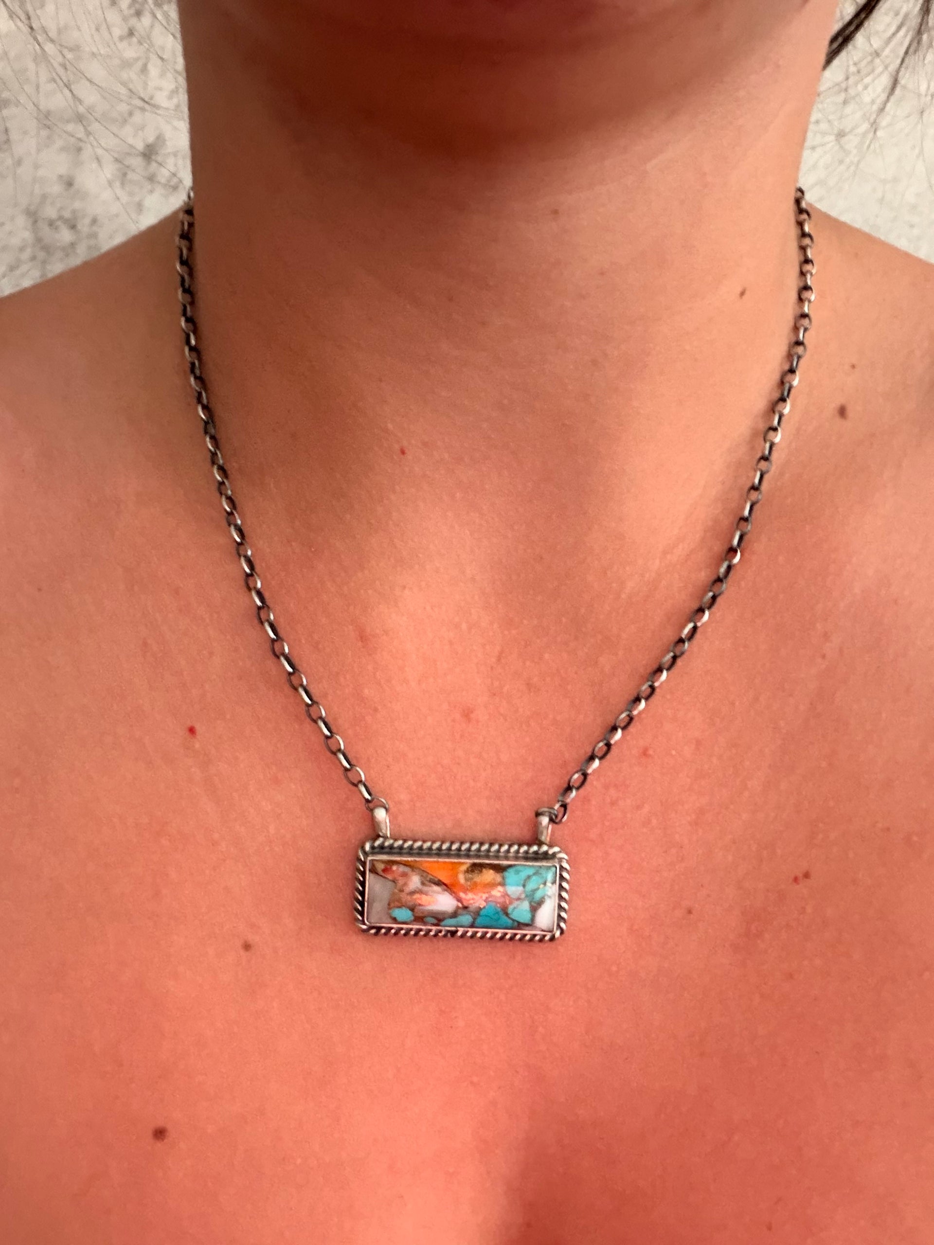 Johnny Dixon Mohave Turquoise & Sterling Silver Bar Necklace