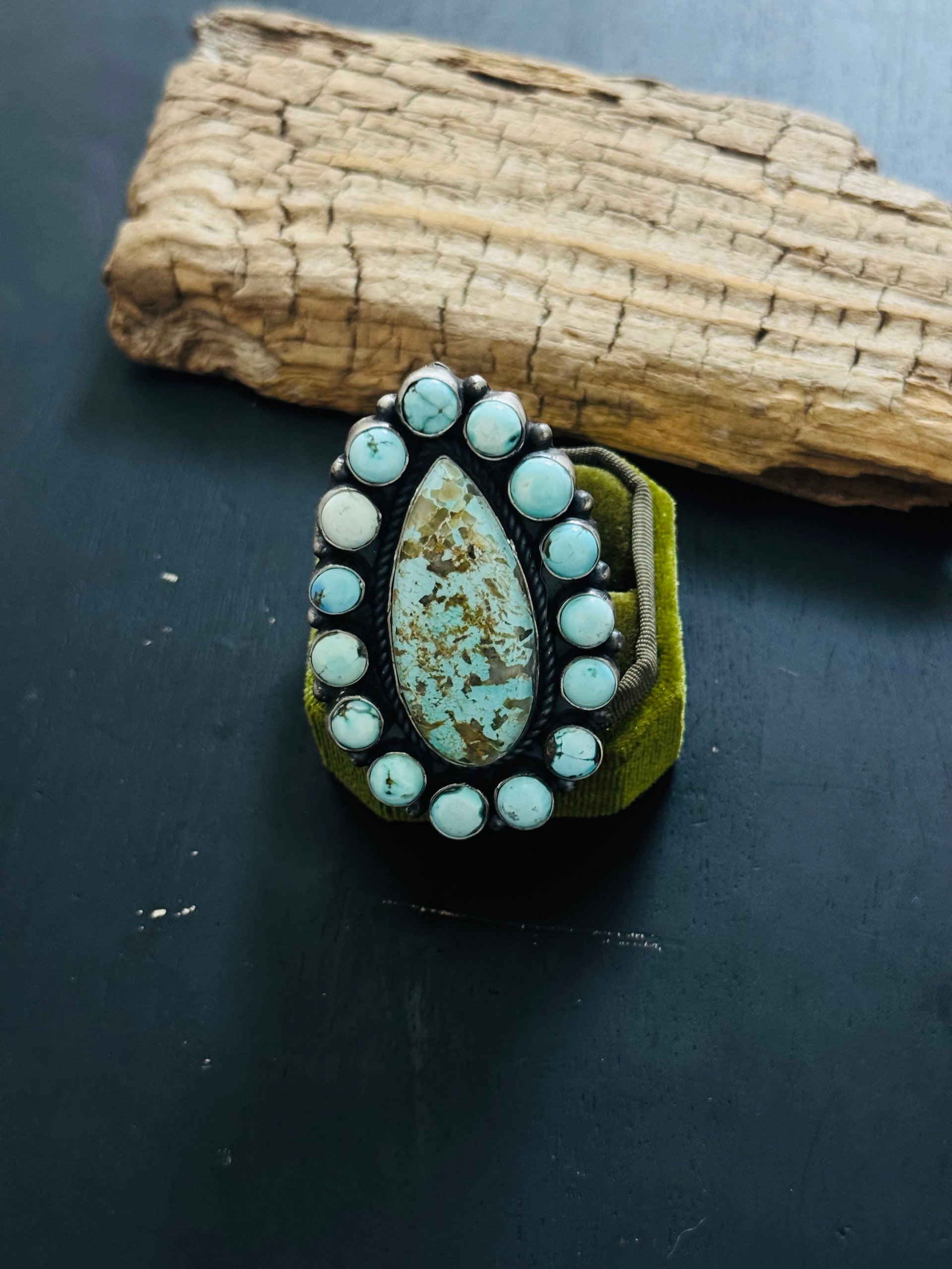 Amos Jake Mixed Turquoise & Sterling Silver Adjustable Cluster Ring