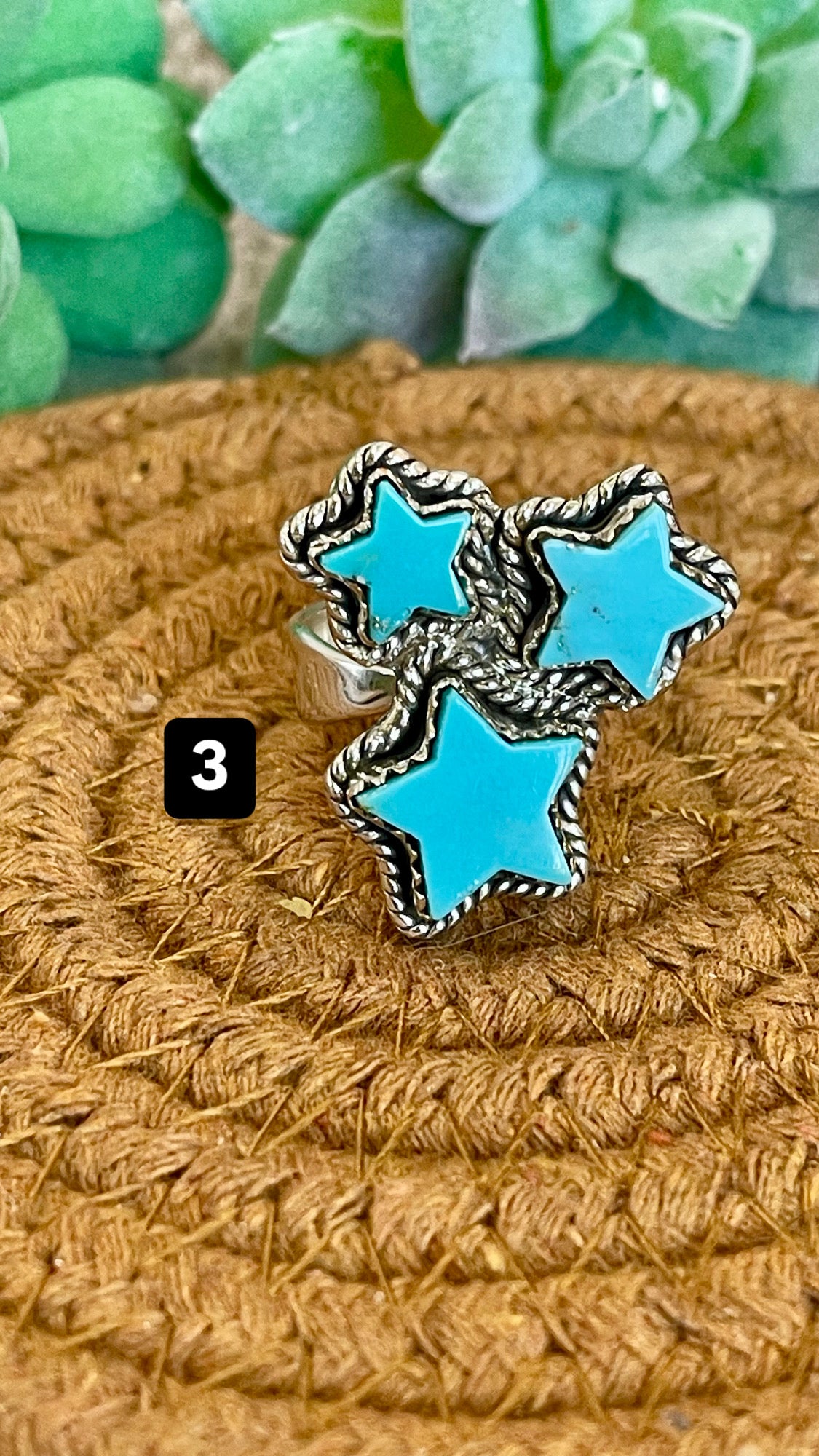 Southwest Handmade Kingman Turquoise & Sterling Silver Adjustable Star Ring