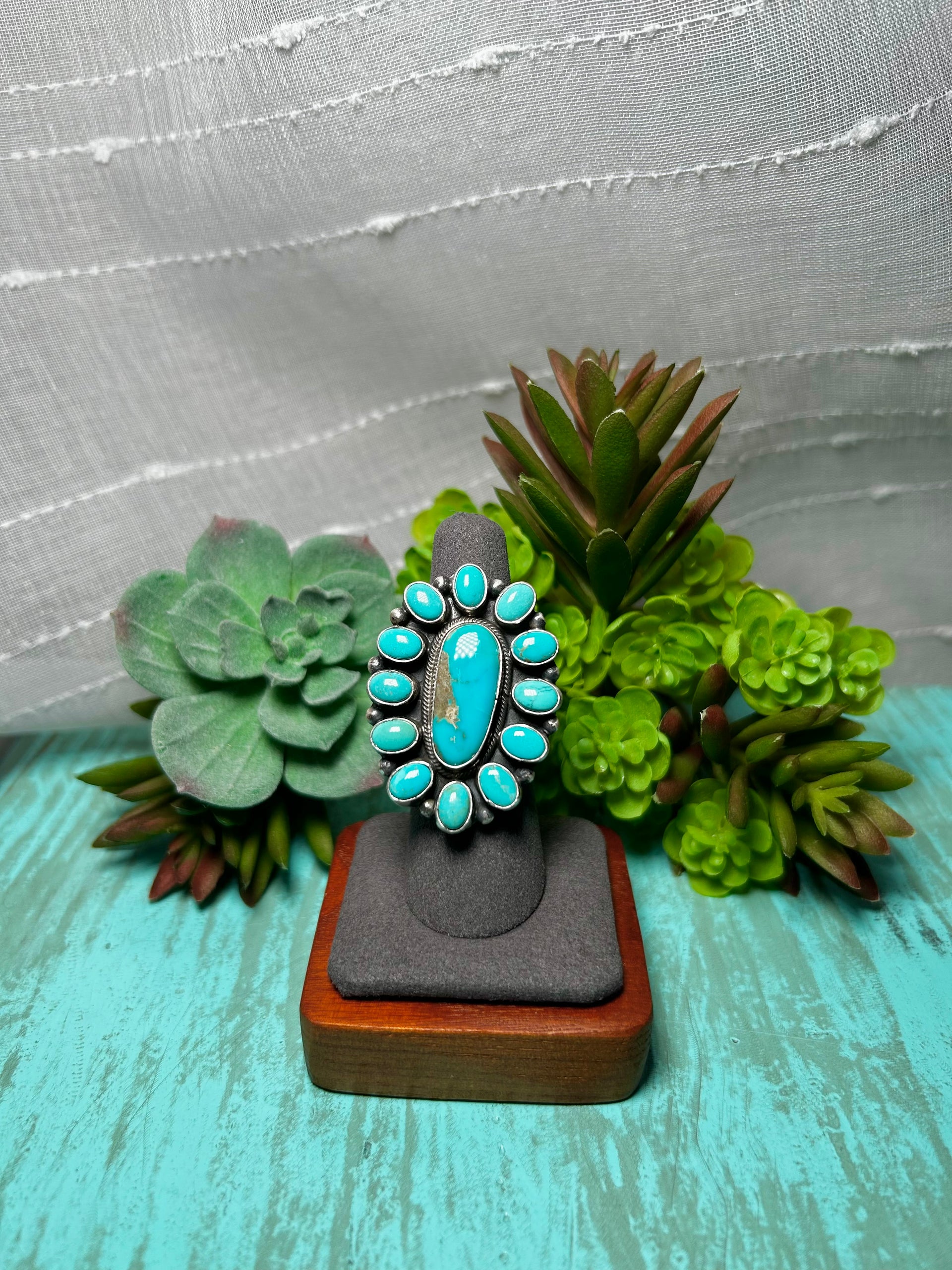 Sheila Becenti Kingman Turquoise & Sterling Sliver Adjustable Ring