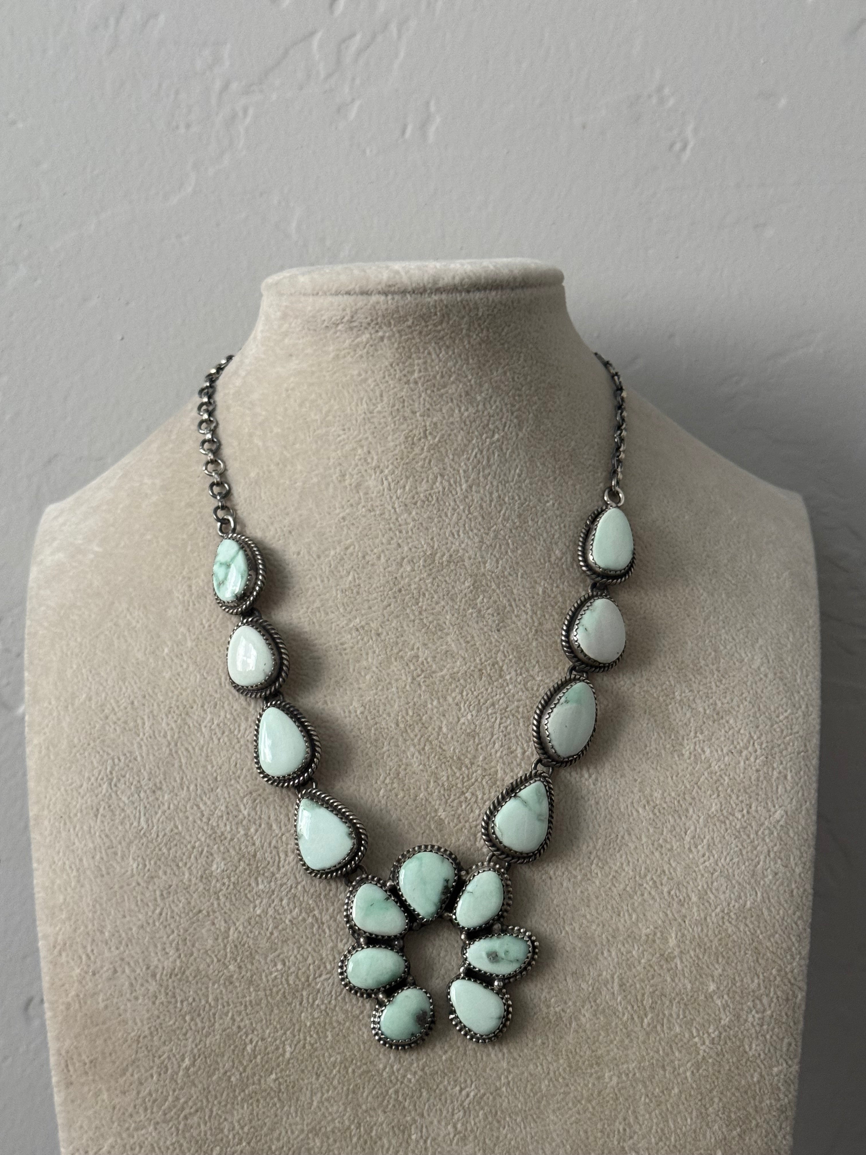 Southwest Handmade Paloma Variscite & Sterling Silver Cluster Necklace