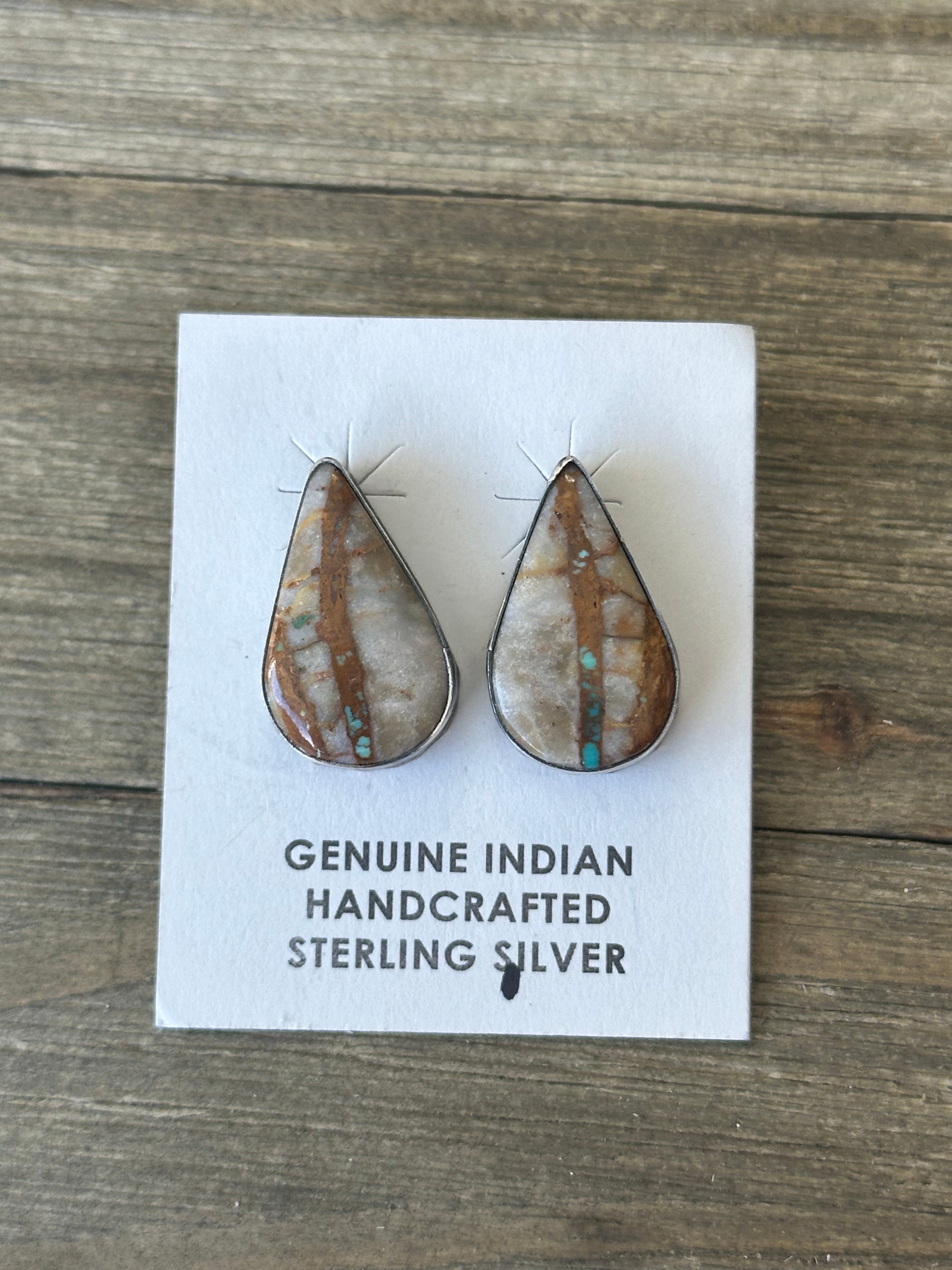 Navajo Made Boulder Turquoise & Sterling Silver Post Earrings