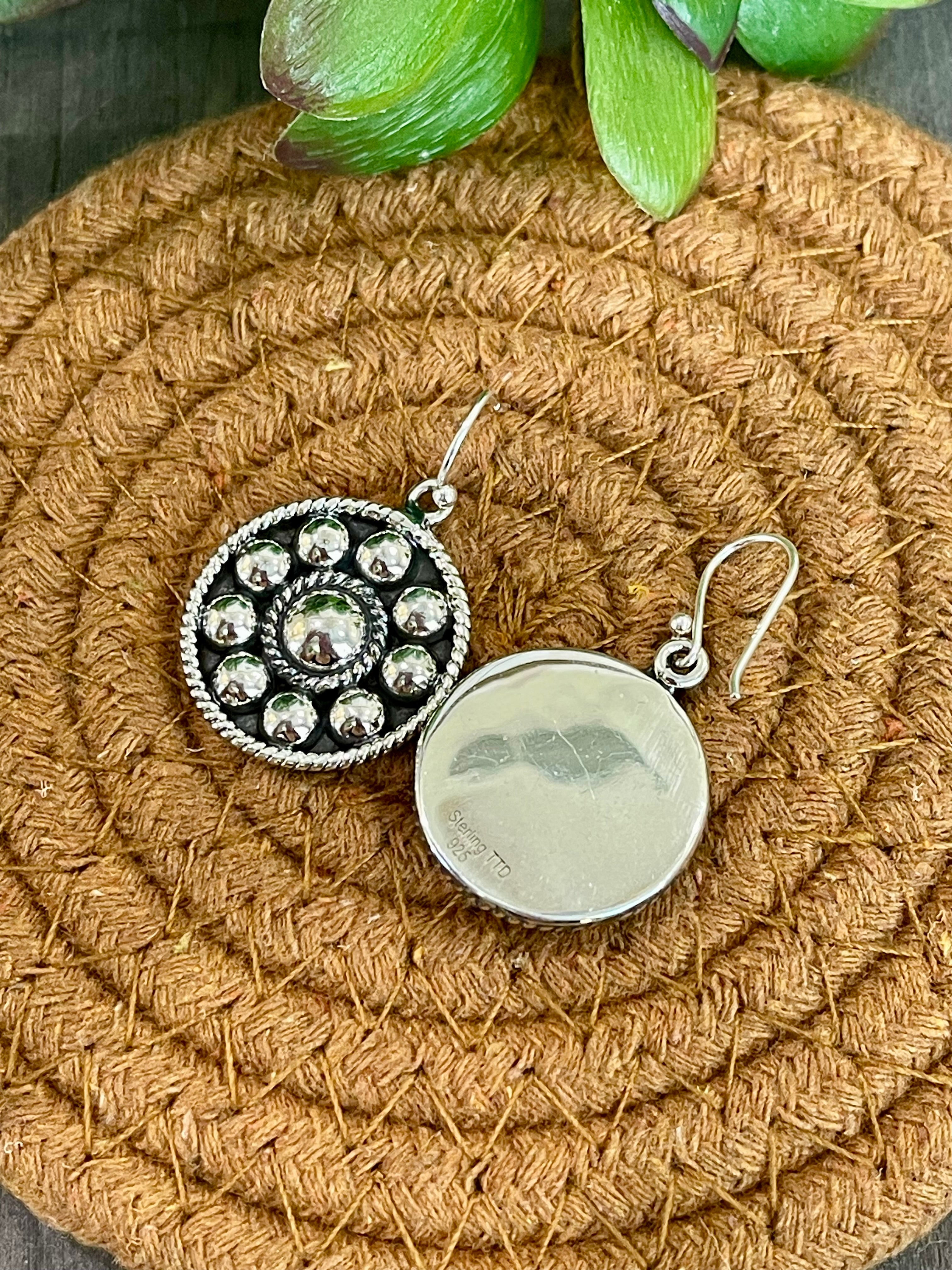 Southwest Handmade Sterling Silver Circle Dangle Earrings