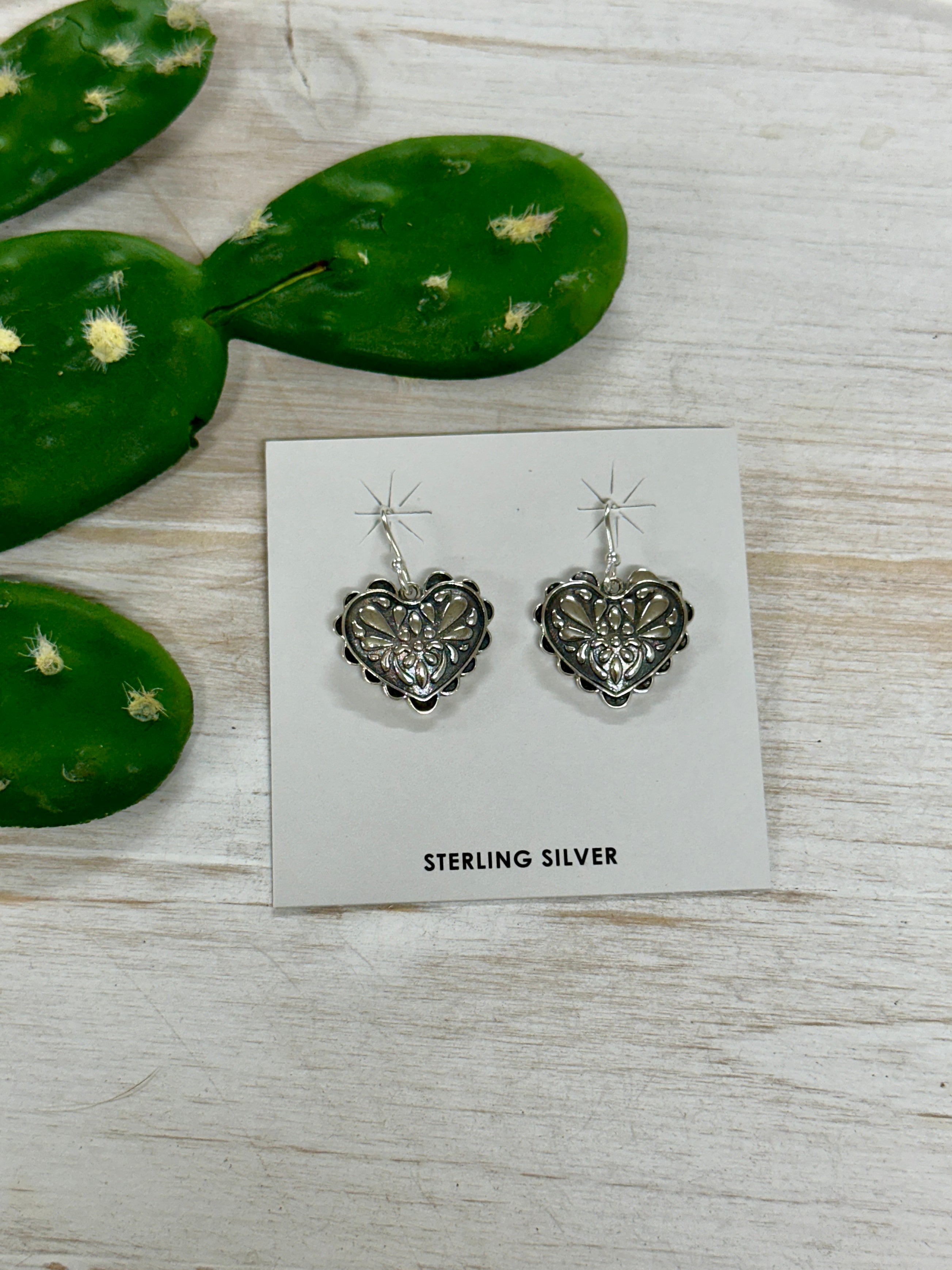 Southwest Handmade Sterling Silver Heart Dangles Earrings