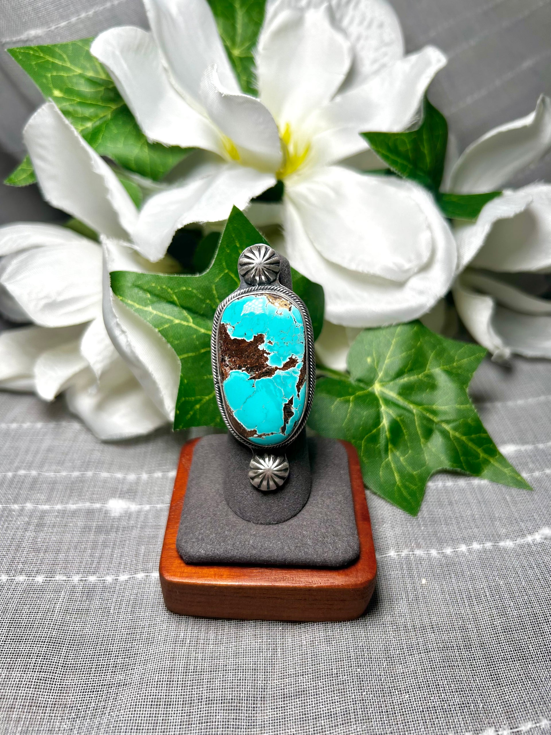 Navajo Made #8 Turquoise & Sterling Silver Ring Size 6.5