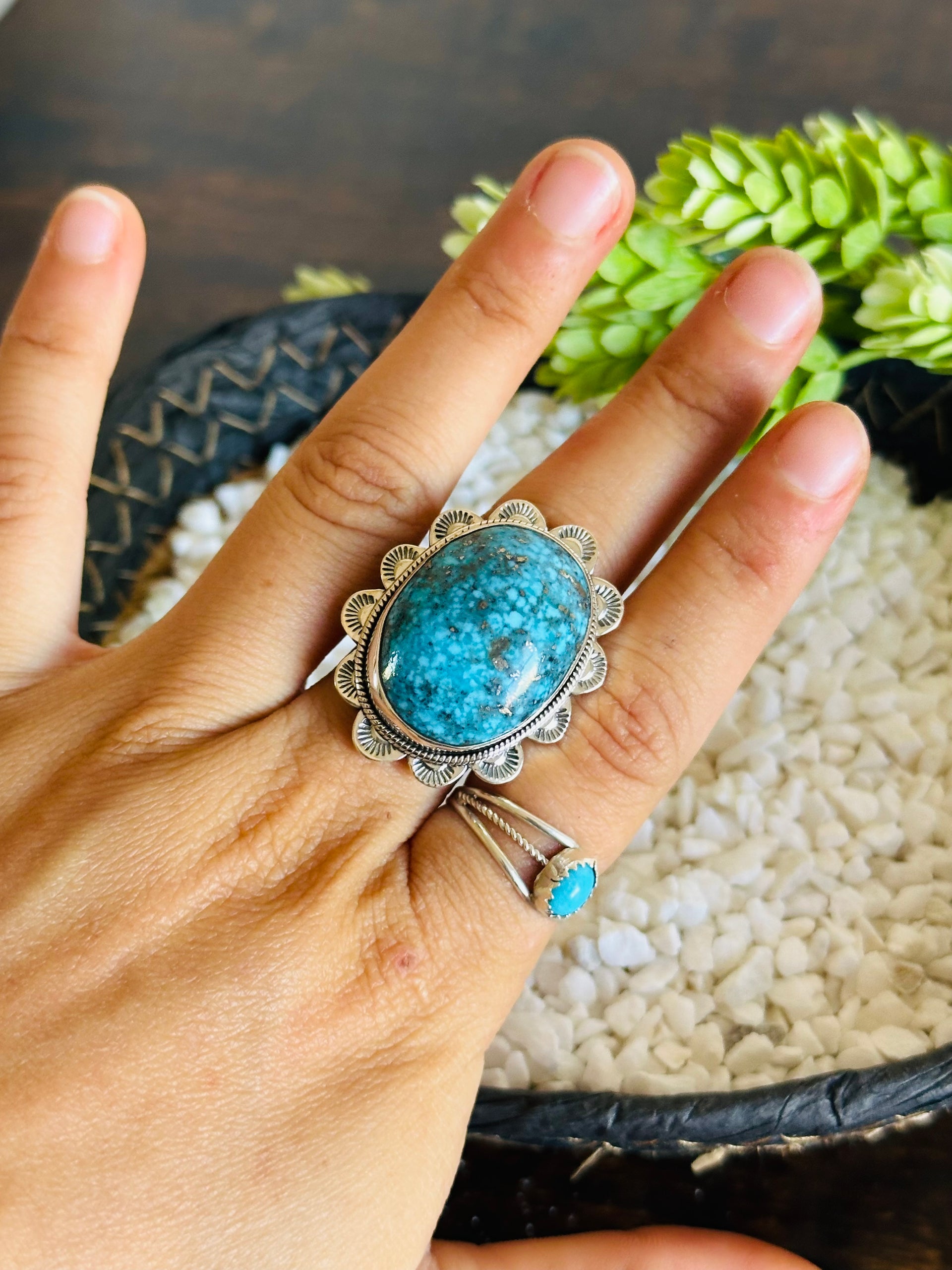 TTD Blue Ridge Turquoise & Sterling Silver Adjustable Ring