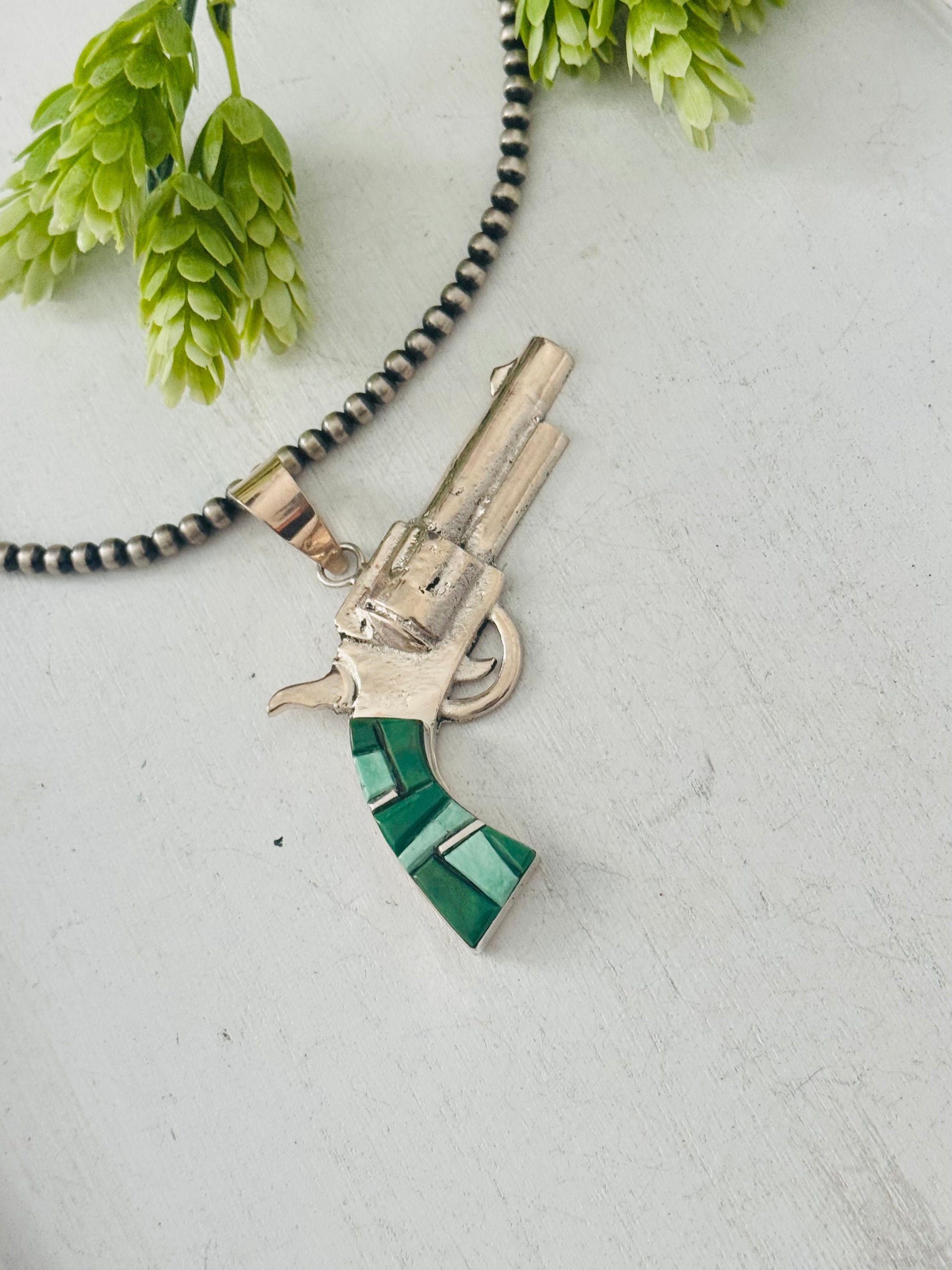 Bobby Mannelito Multi Stone & Sterling Silver Pistol Pendant