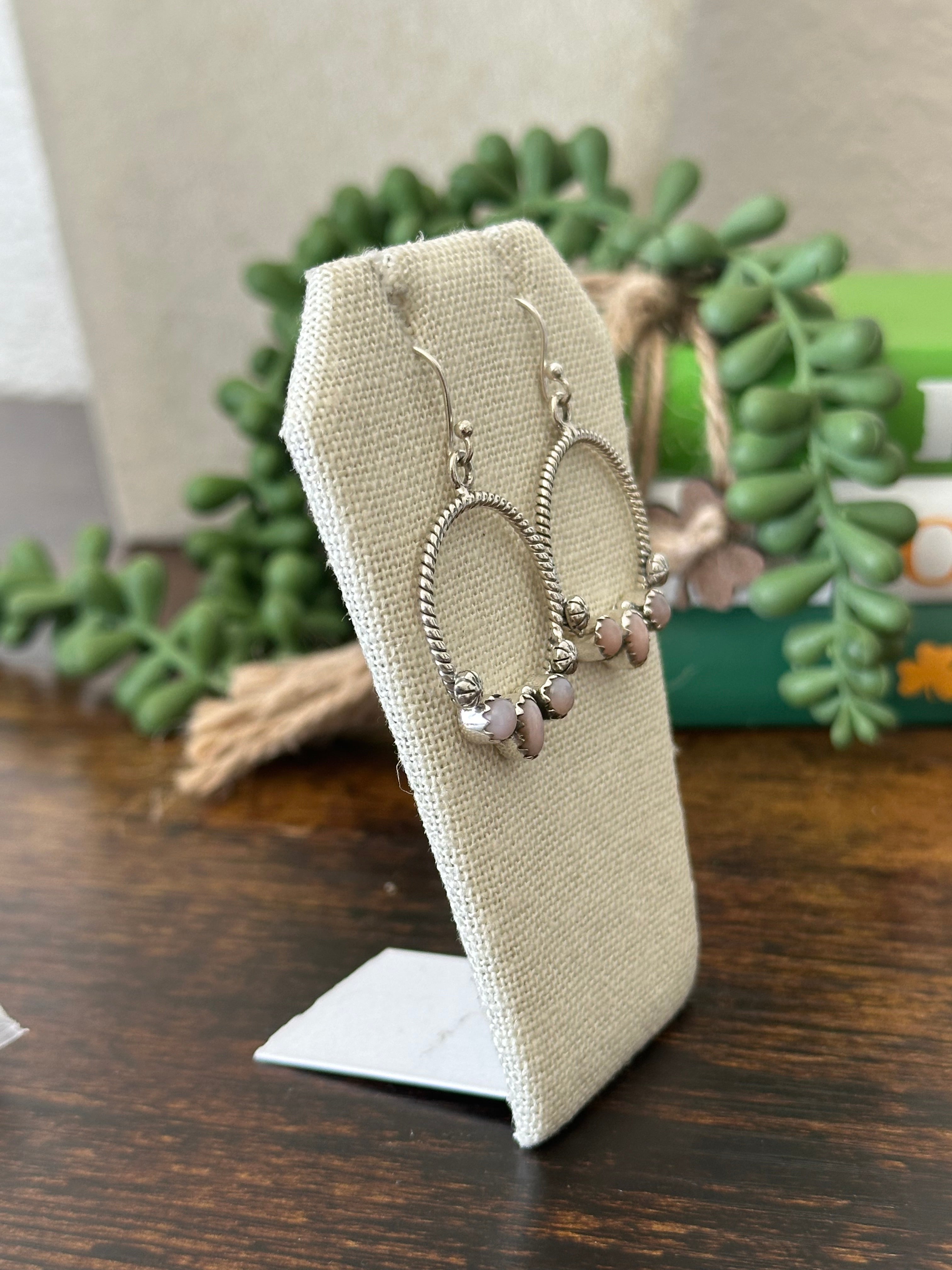 Southwest Handmade Peruvian Pink Opal & Sterling Silver Dangle Earrings