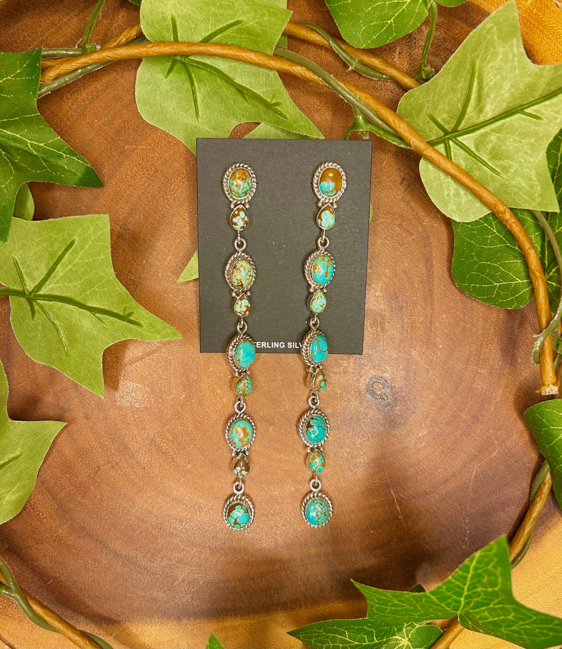Southwest Made #8 Turquoise & Sterling Silver Post Dangle Earrings