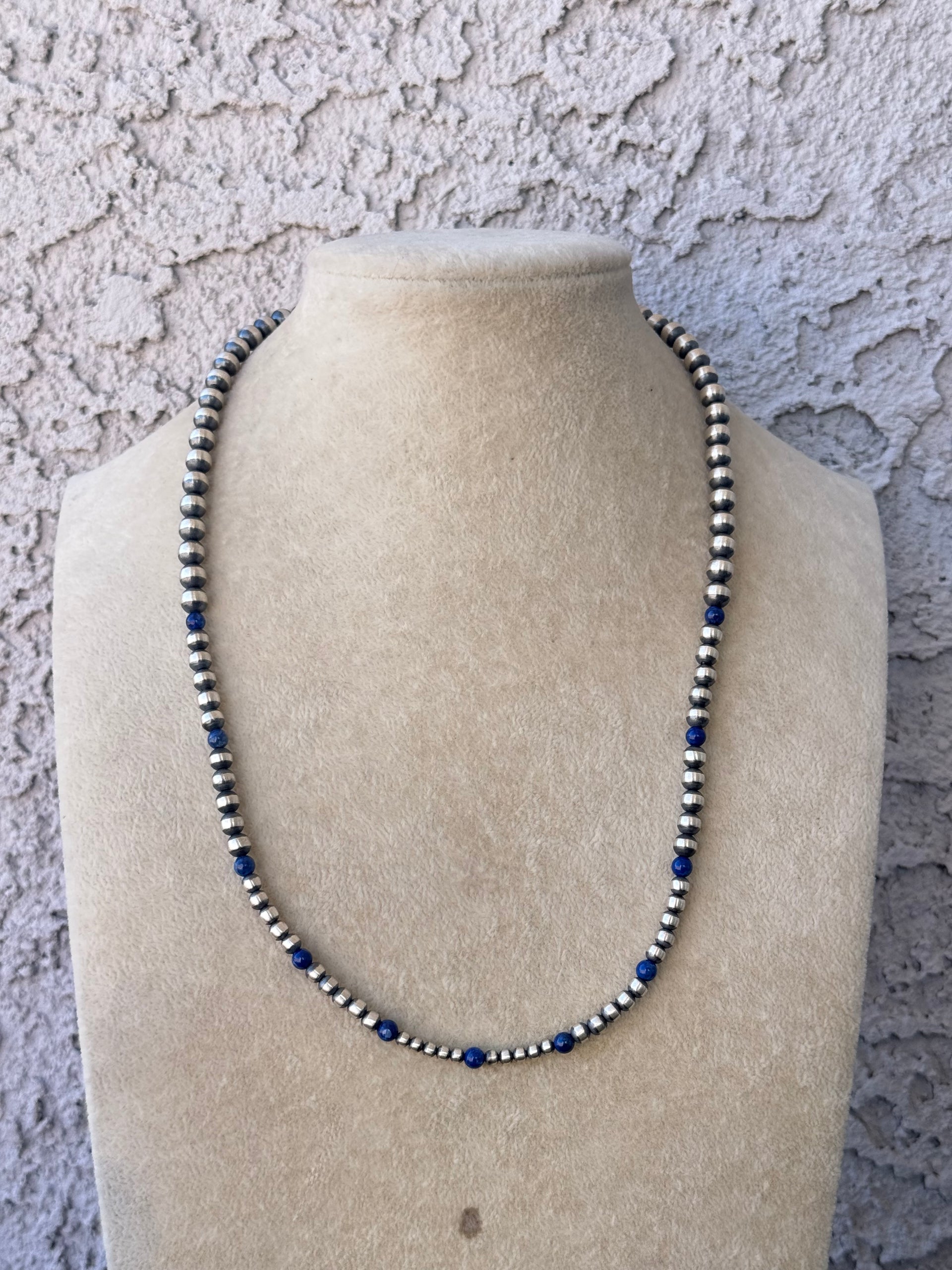 Navajo Strung Lapis & Sterling Silver Graduated Pearl Necklace
