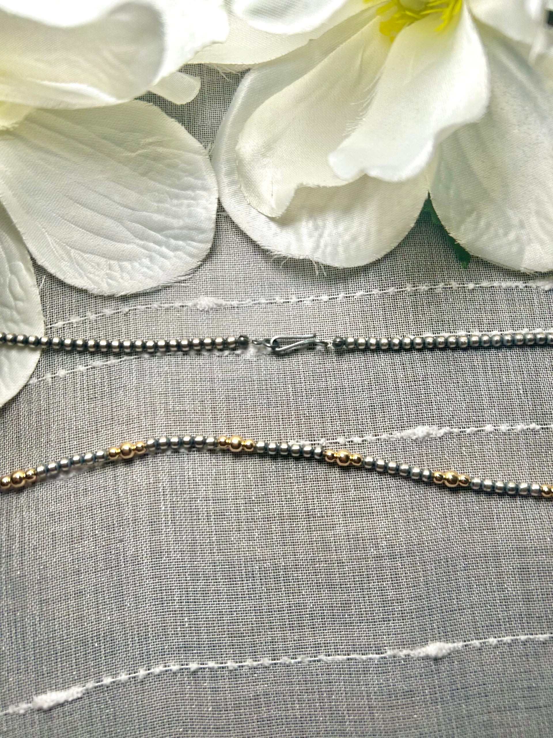 Navajo Made Strung 14K Gold Plate & Sterling Silver Necklace