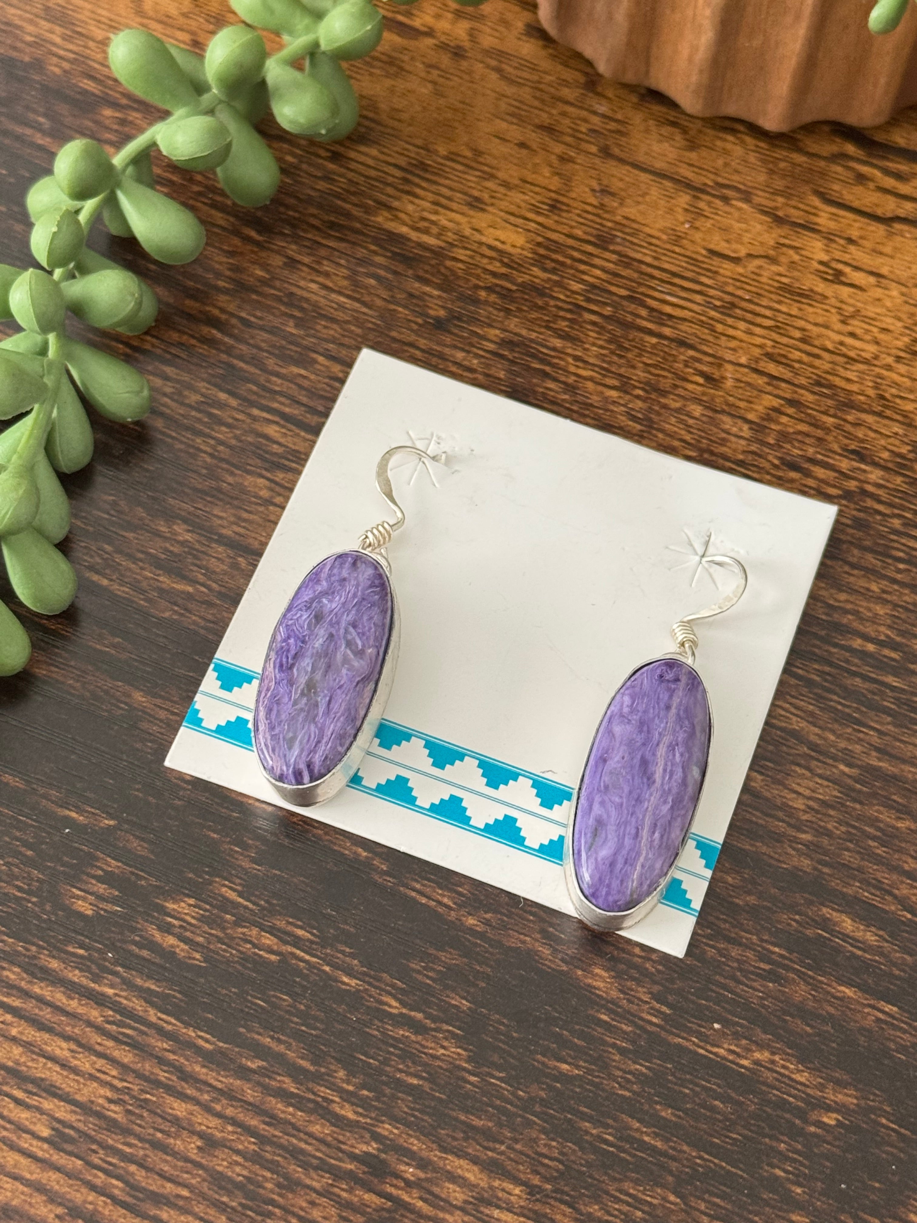 Navajo Charoite & Sterling Silver Dangle Earrings