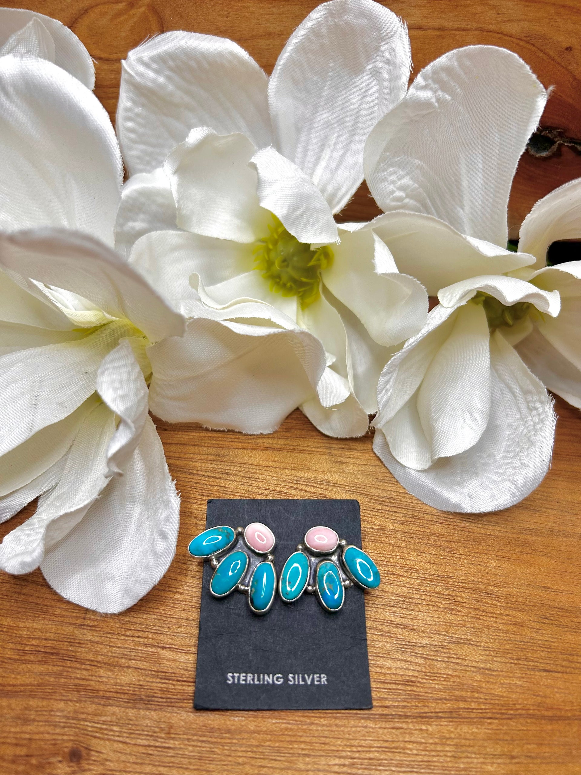 Navajo Made Multi Stone & Sterling Silver Post Earrings