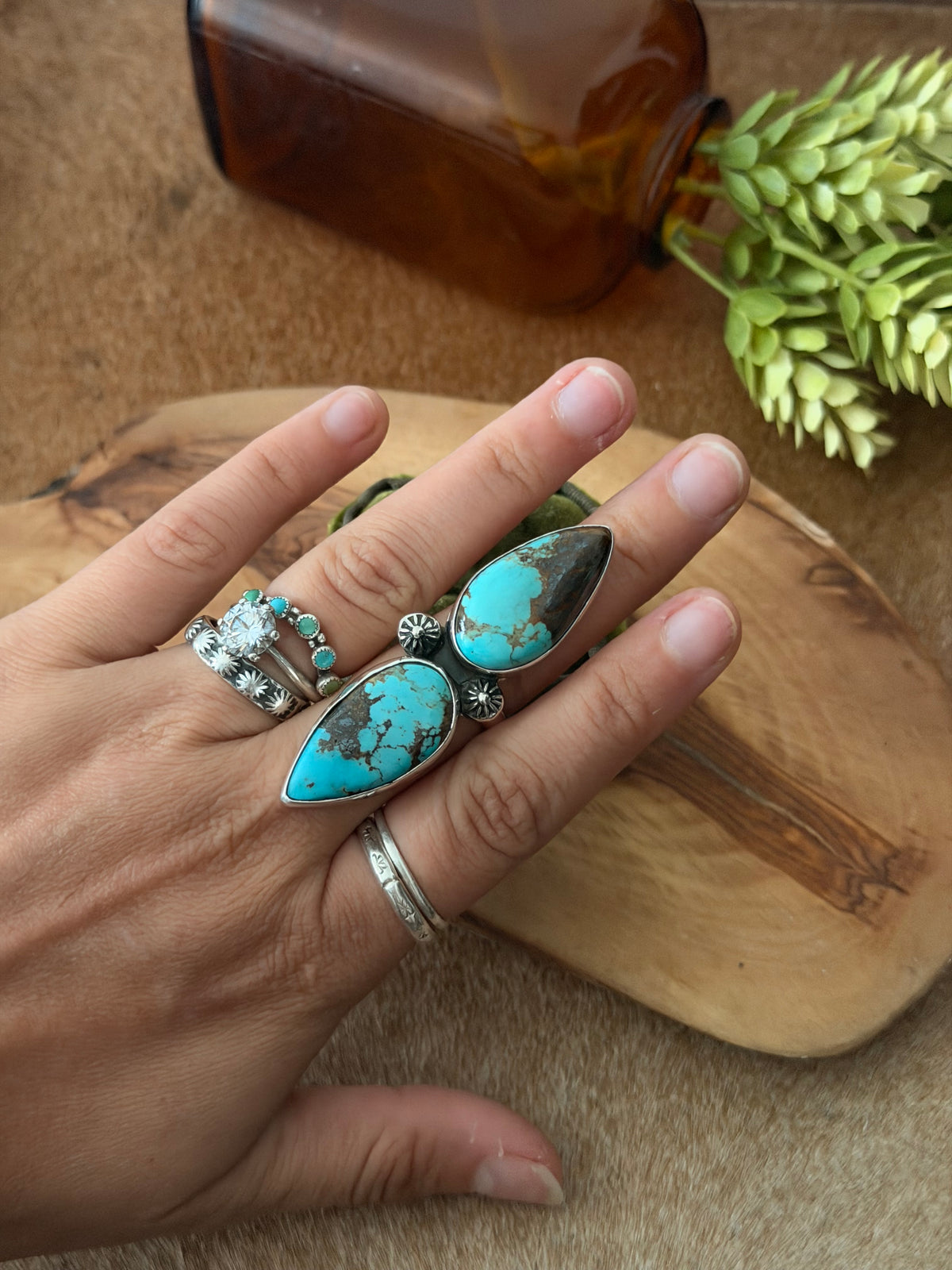 Navajo Made Mine 8 Turquoise & Sterling Silver Adjustable Ring