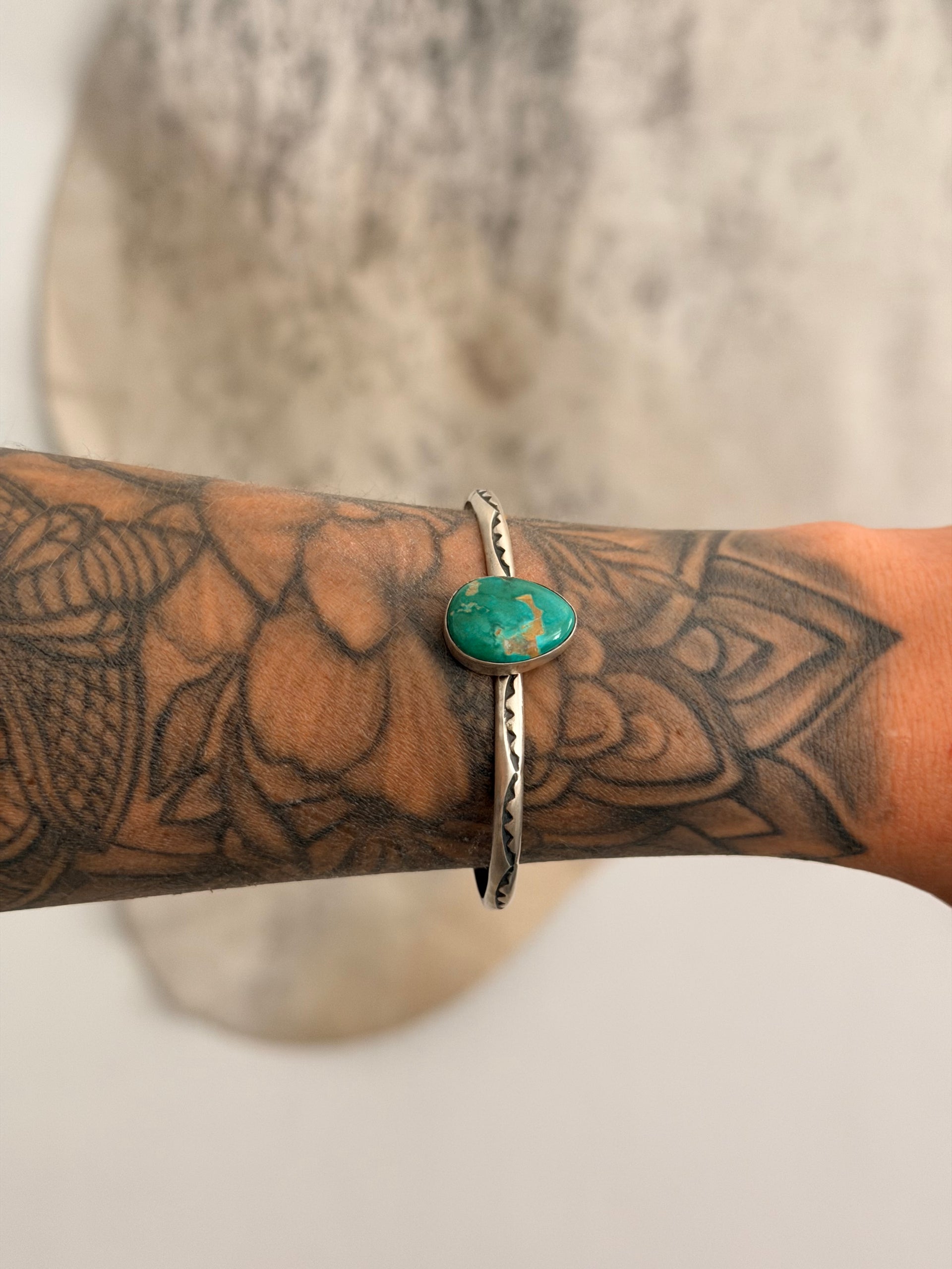 Navajo Made Royston Turquoise & Sterling Silver Cuff Bracelet