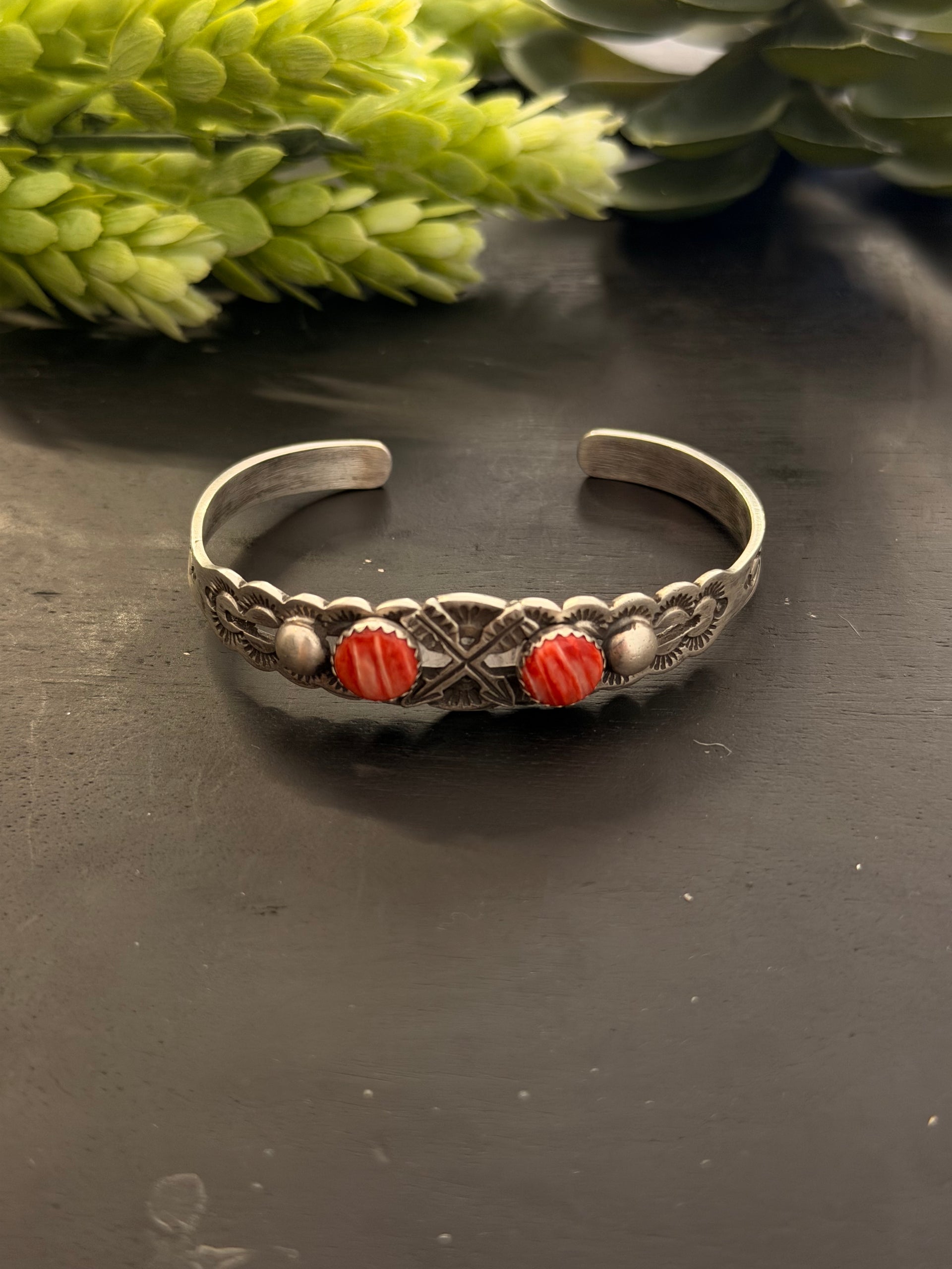 Lorenzo James Red Spiny Oyster & Sterling Silver Cuff Bracelet