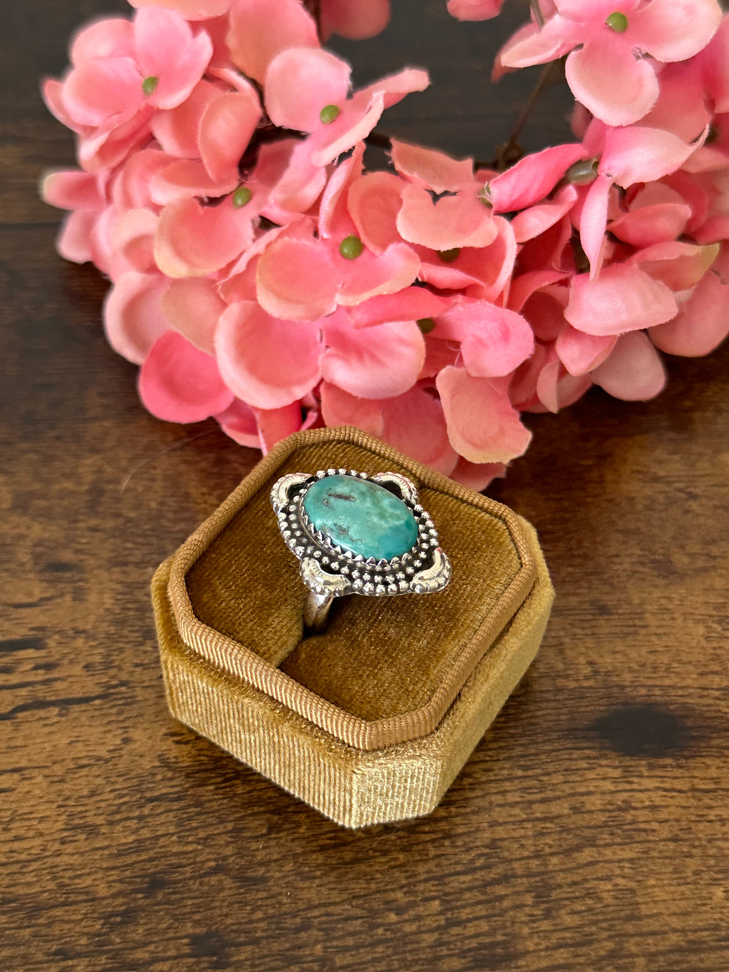 Southwest Handmade Kingman Turquoise & Sterling Silver Ring Size 8