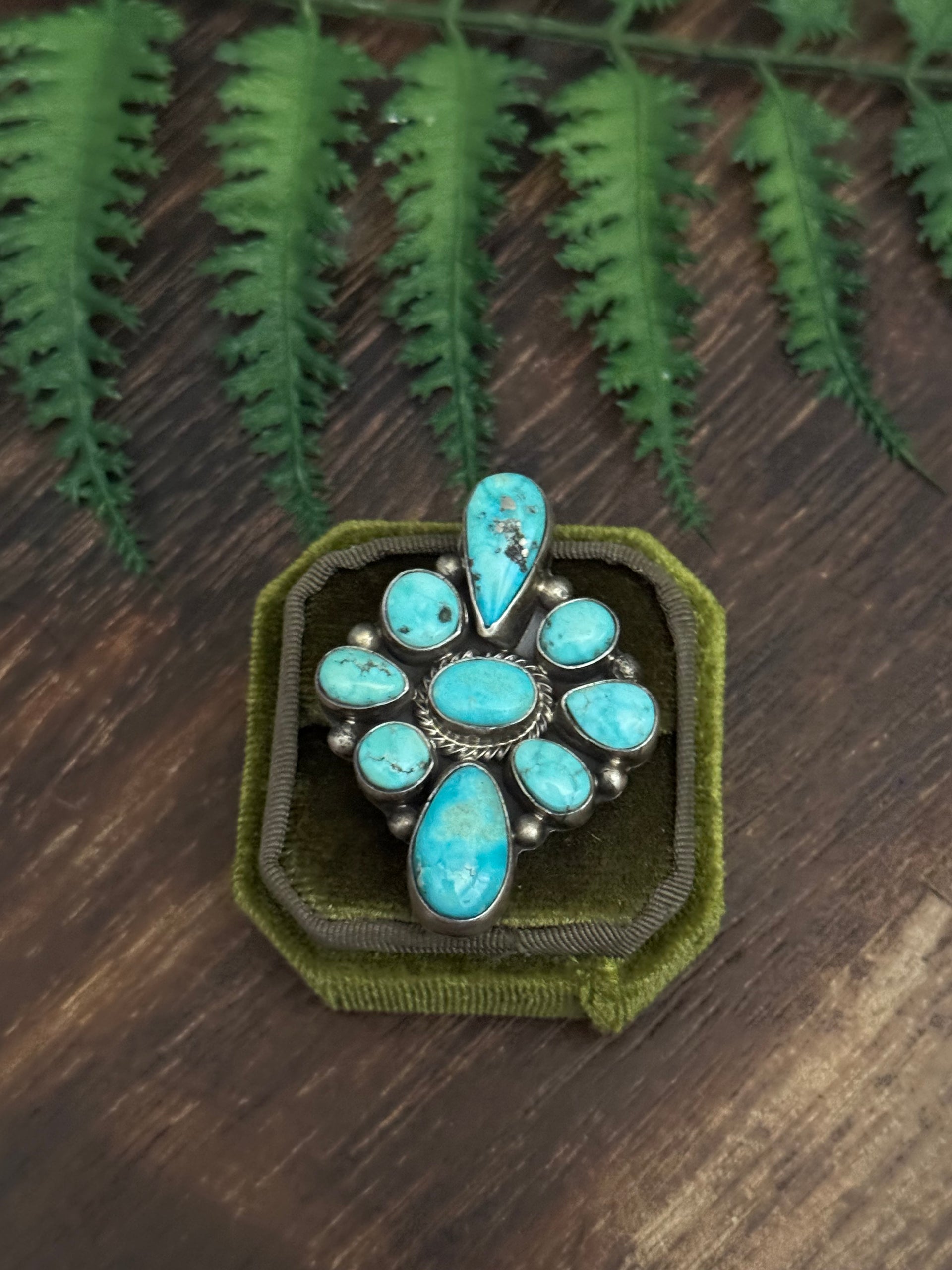 Sheila Becenti White Water Turquoise & Sterling Silver Adjustable Cluster Ring