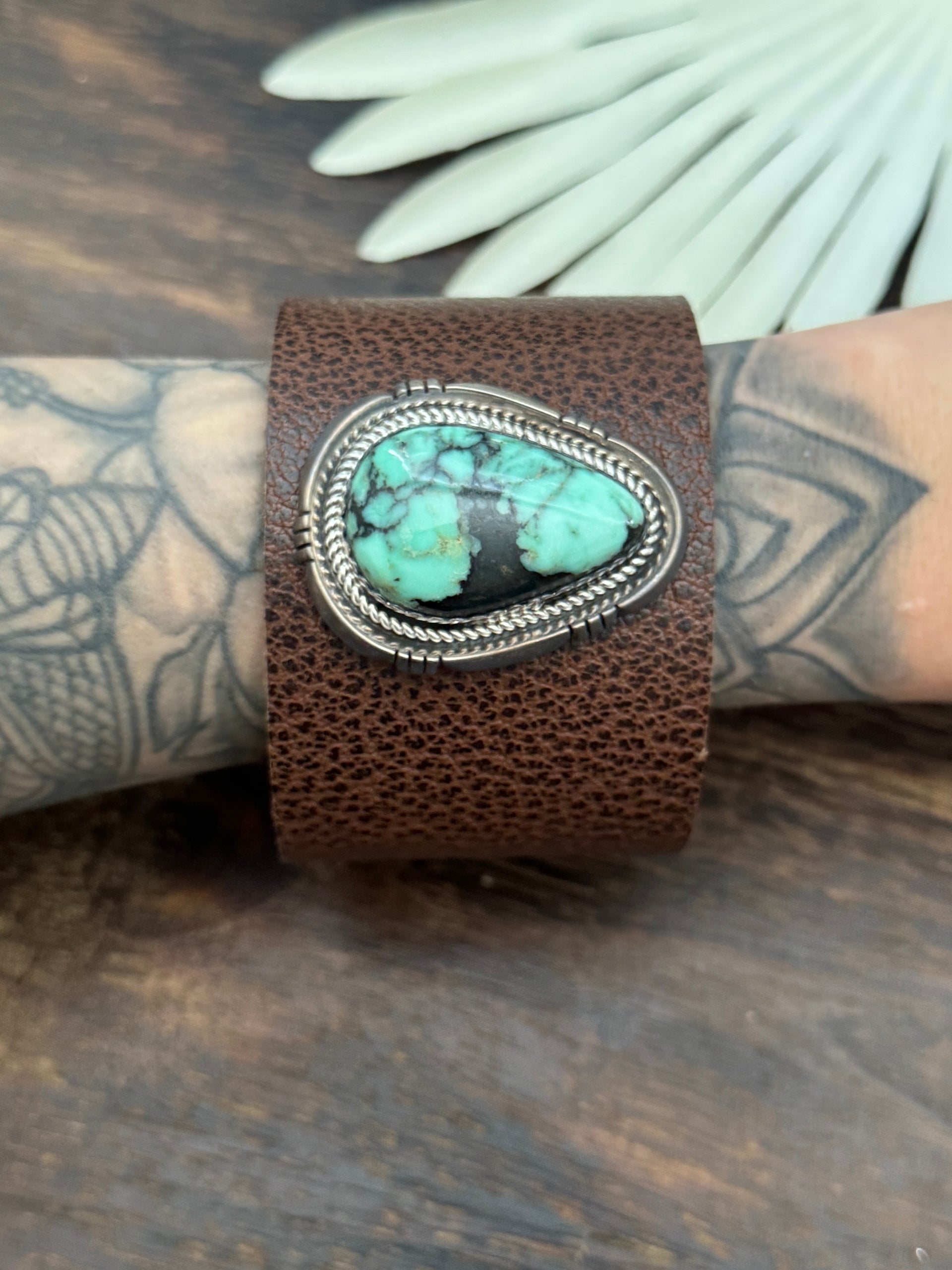 Julia Etsitty New Lander Variscite & Genuine Leather Bracelet