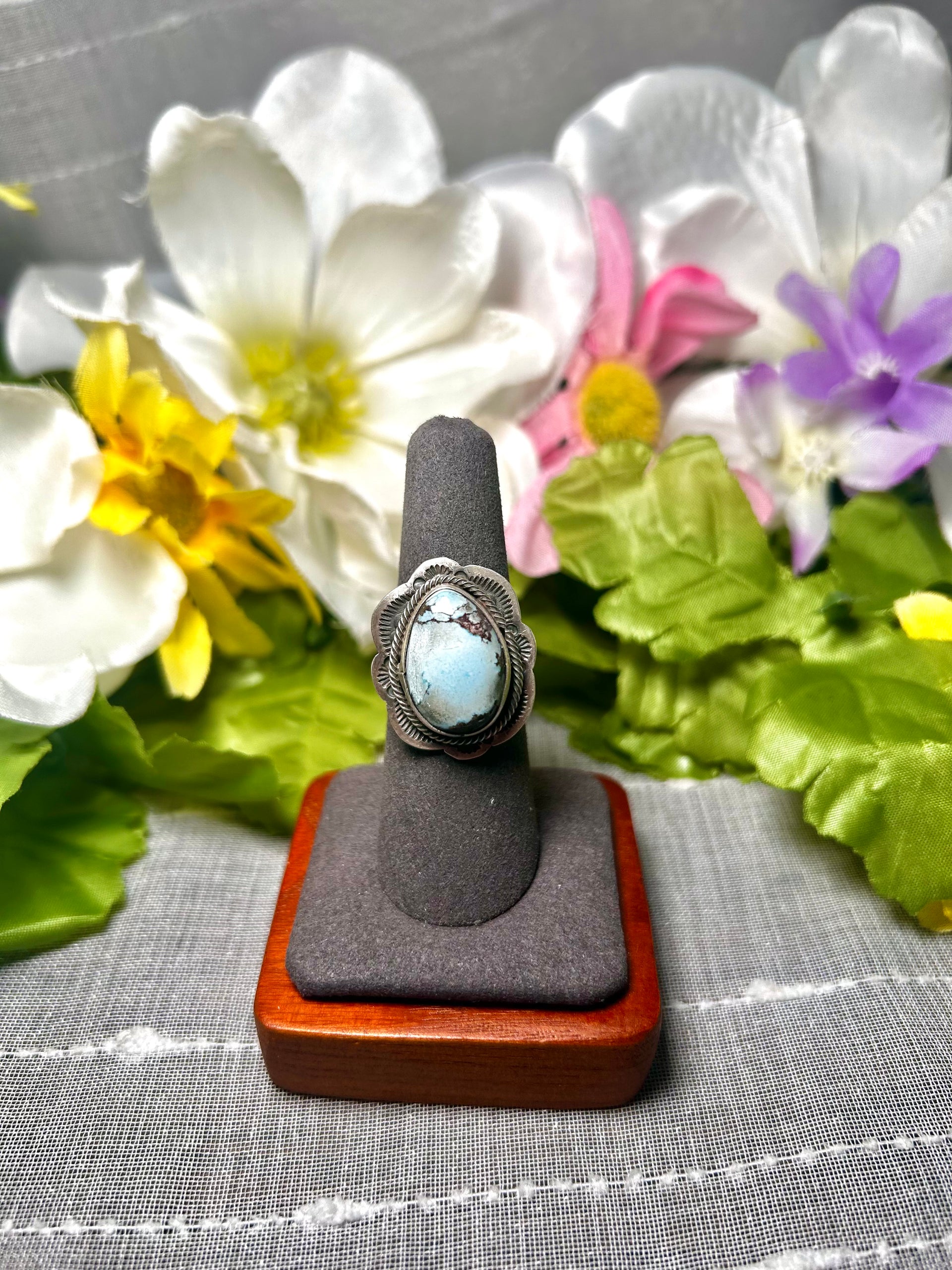 Navajo Made Golden Hill Turquoise & Sterling Silver Ring Size 7