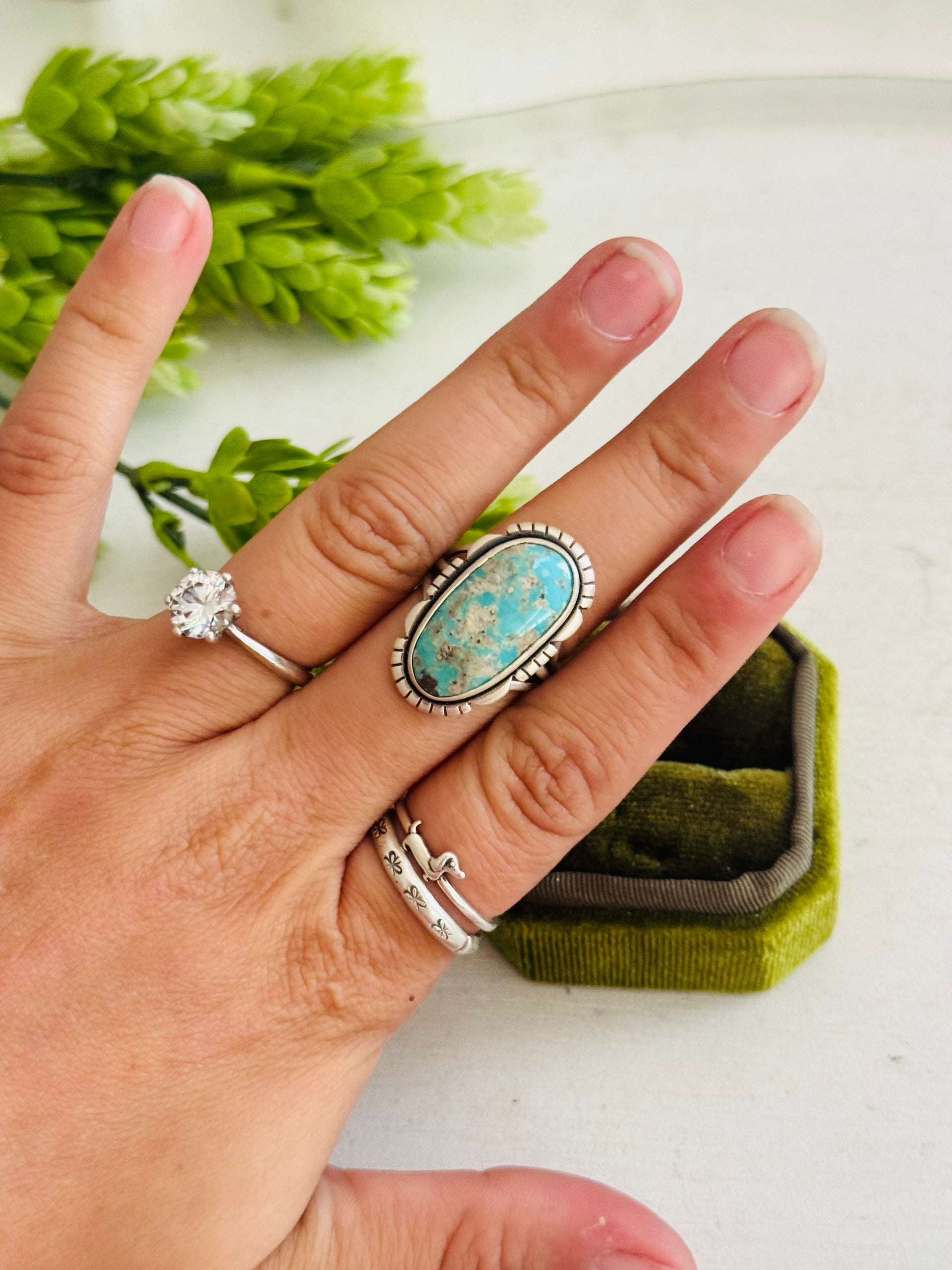 Southwest Made Kingman Turquoise & Sterling Sliver Ring Size 7