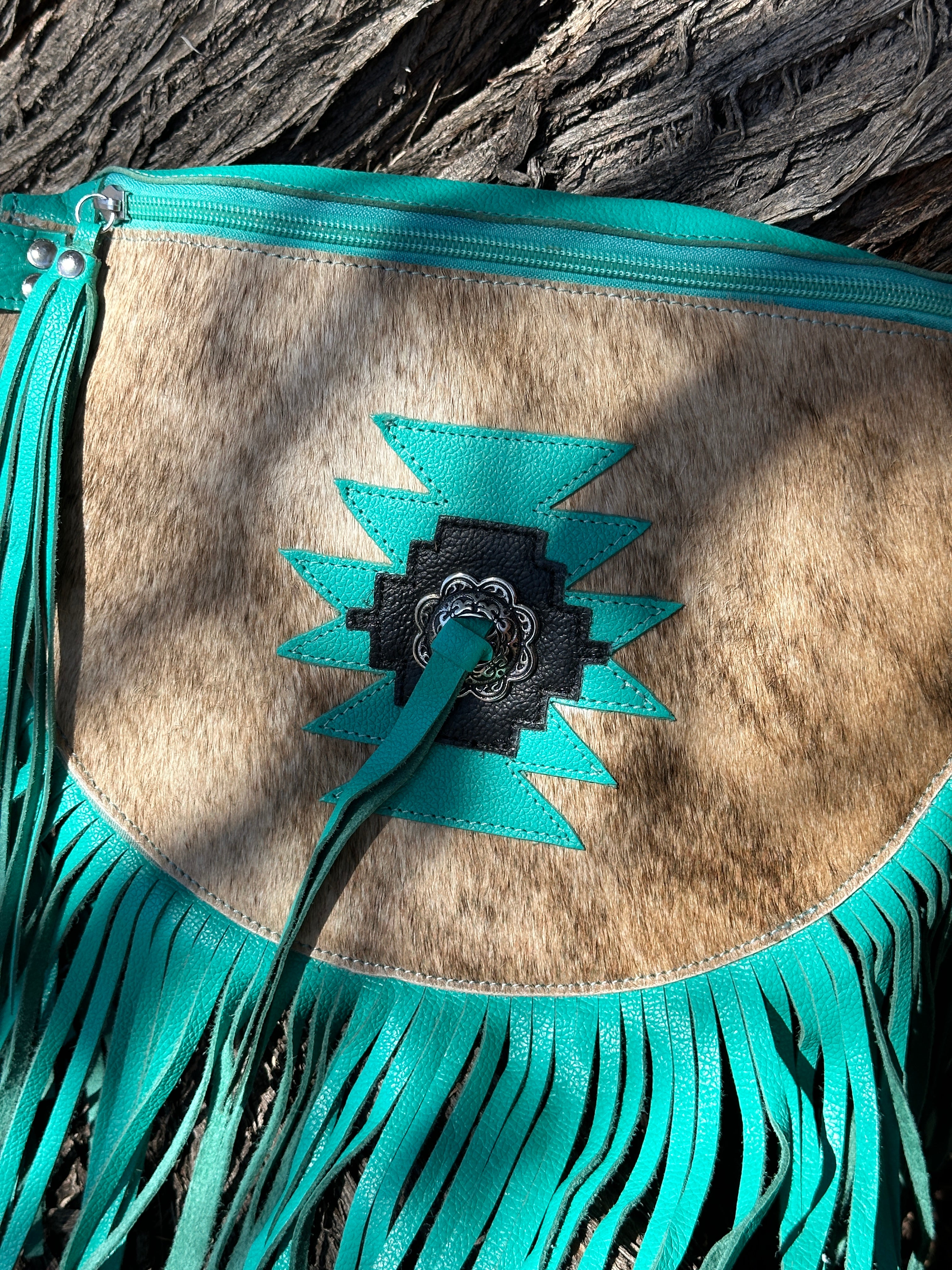 Genuine Tooled Leather & Cowhide Fringe Purse