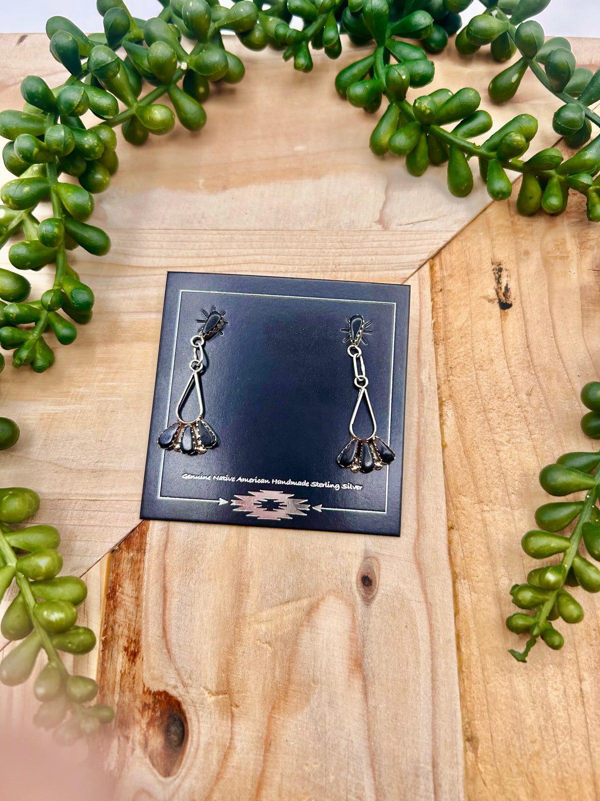 Zuni Made Onyx & Sterling Silver Post Earrings a