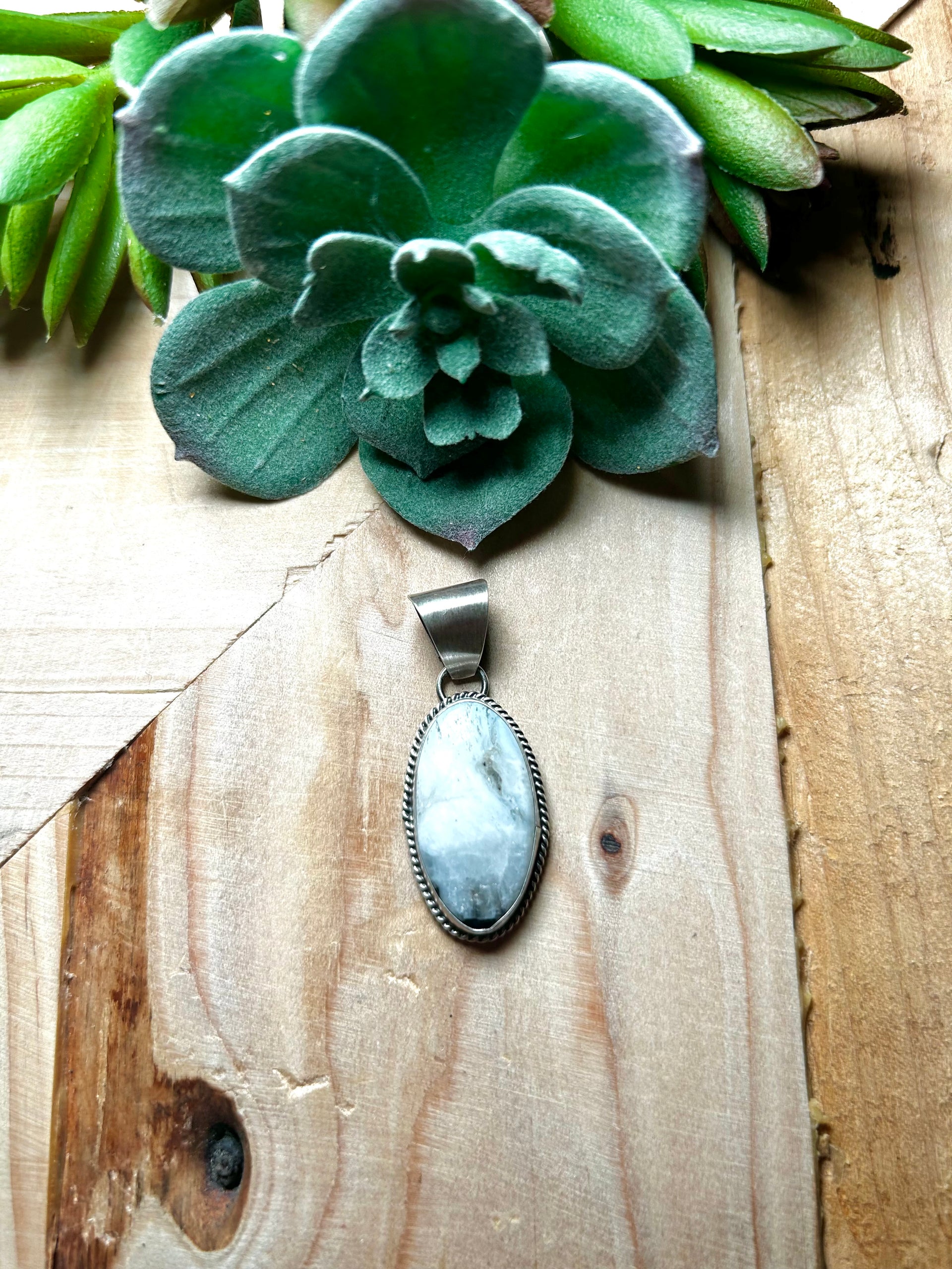 Navajo Made White Buffalo & Sterling Silver Pendant