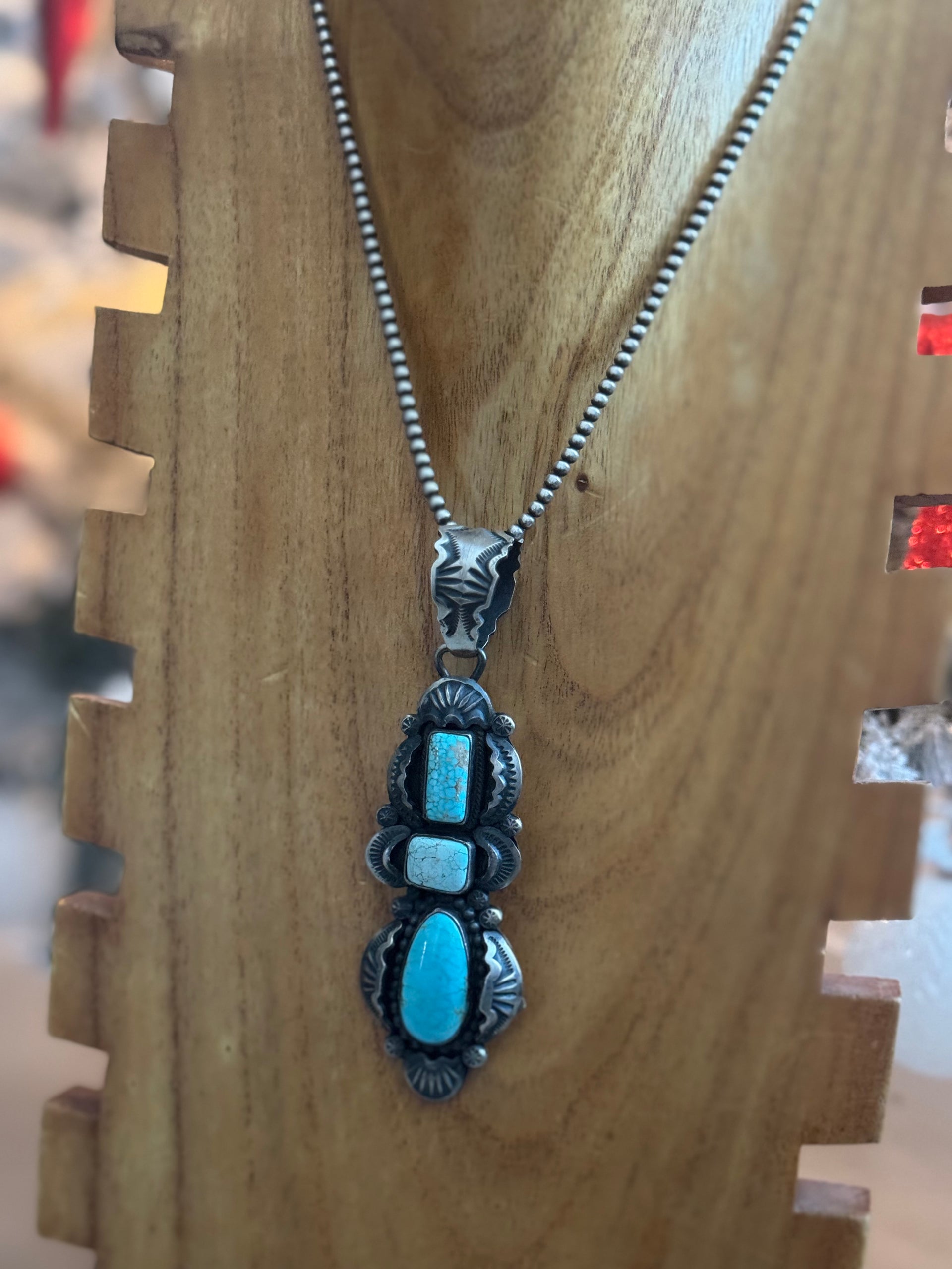 Gilbert Tom High Grade #8 Turquoise & Sterling Silver Pendant