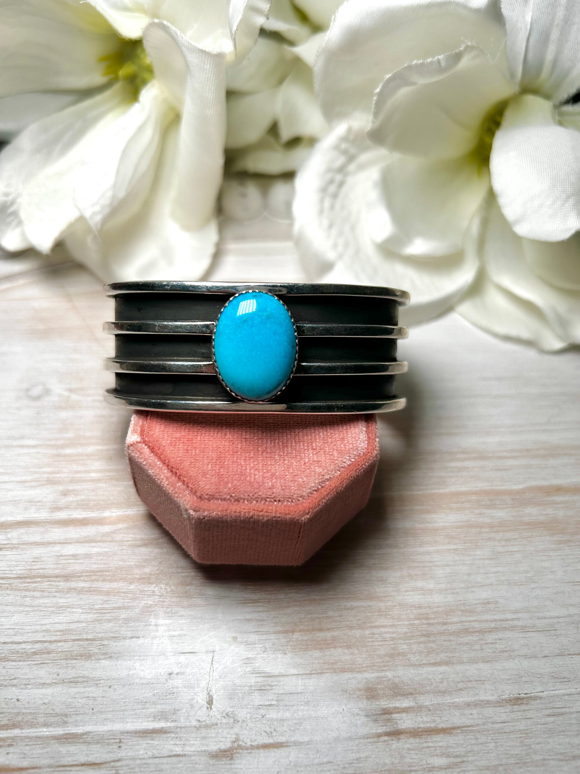 Navajo Made Kingman Turquoise & Sterling Silver Cuff Bracelet