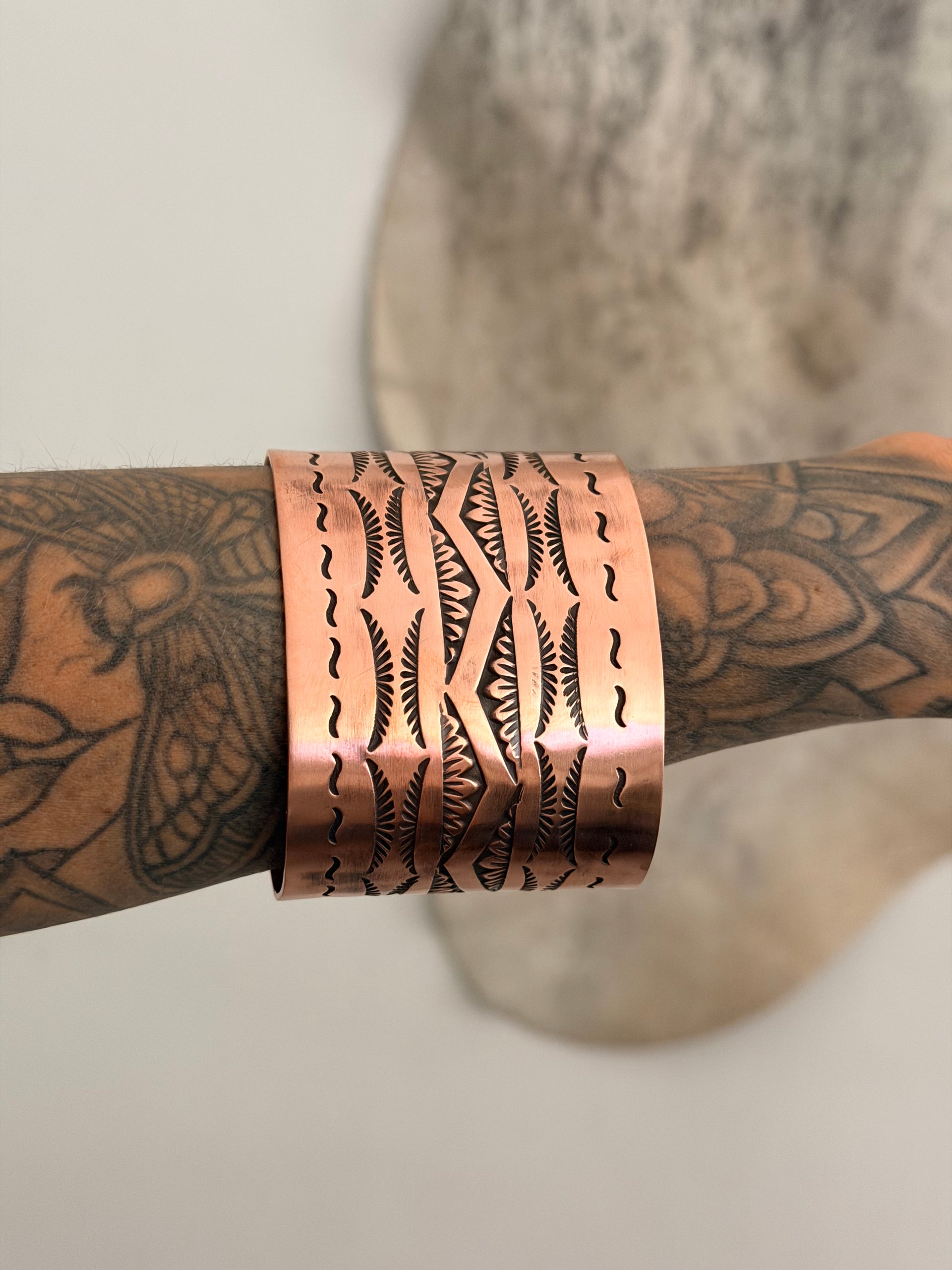 Elvira Bill Copper Stamped Cuff Bracelet