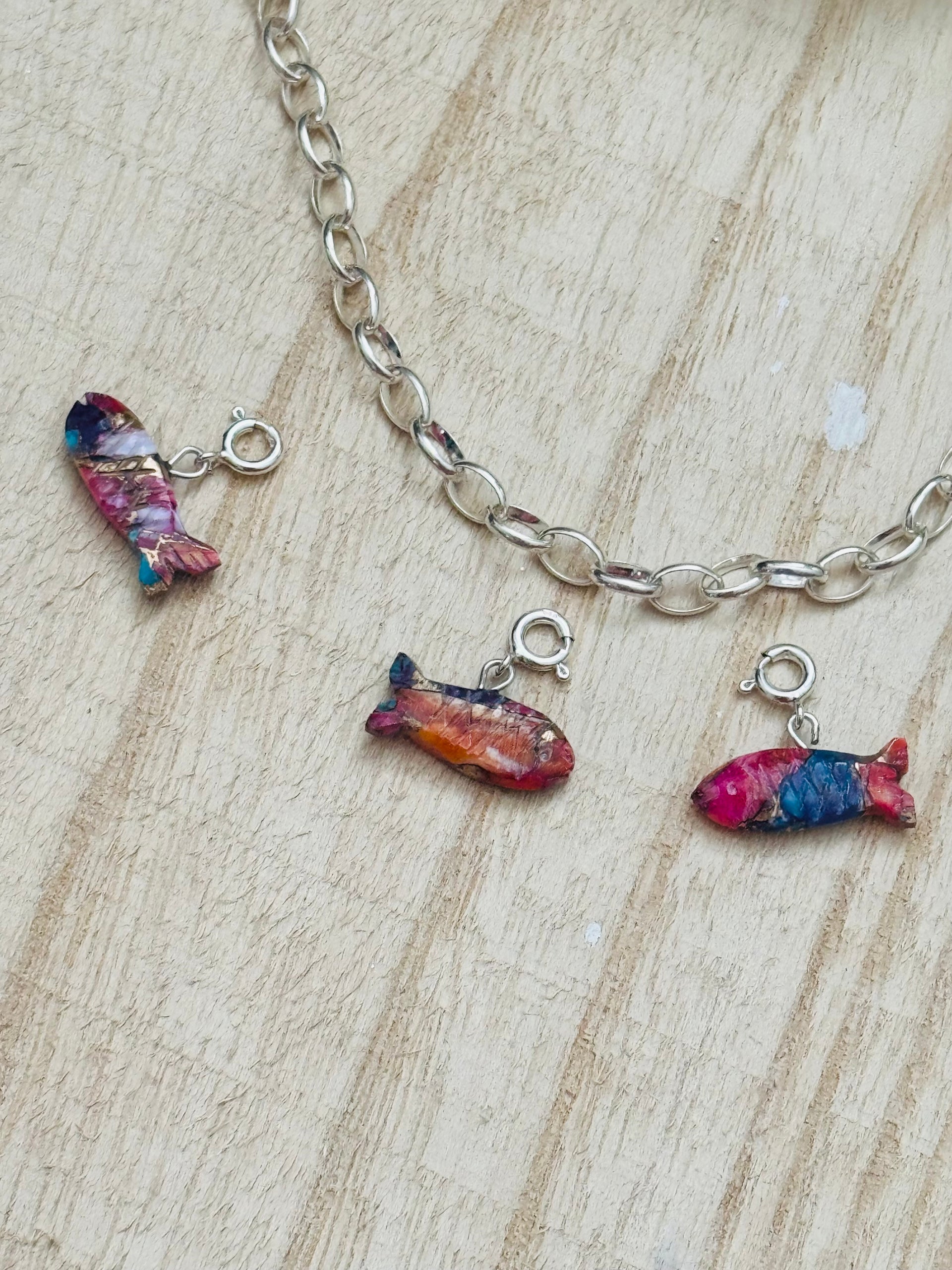 Navajo Made Mohave Turquoise & Sterling Silver Fish Charms