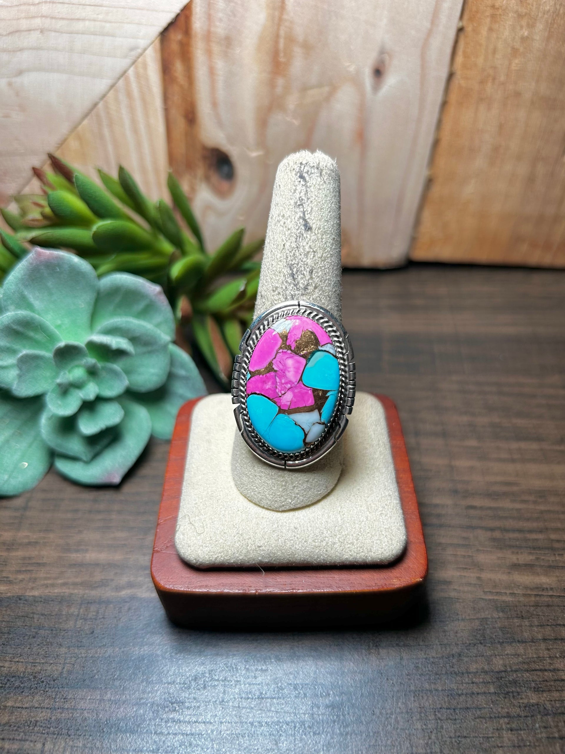 Dane Skeets Cotton Candy Dahlia & Sterling Silver Ring Size 9.75