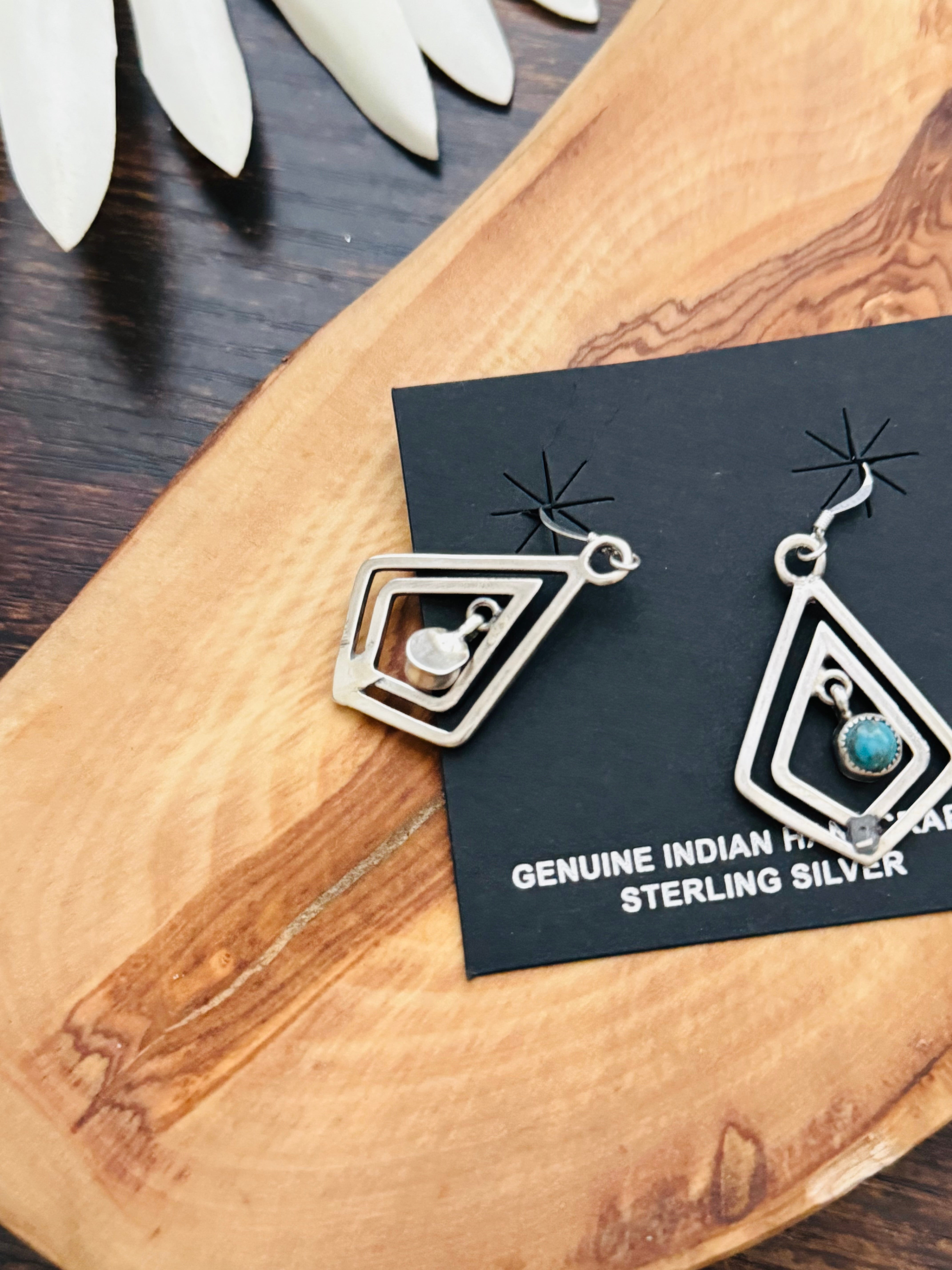 Navajo Made Kingman Turquoise & Sterling Silver Dangle Earrings