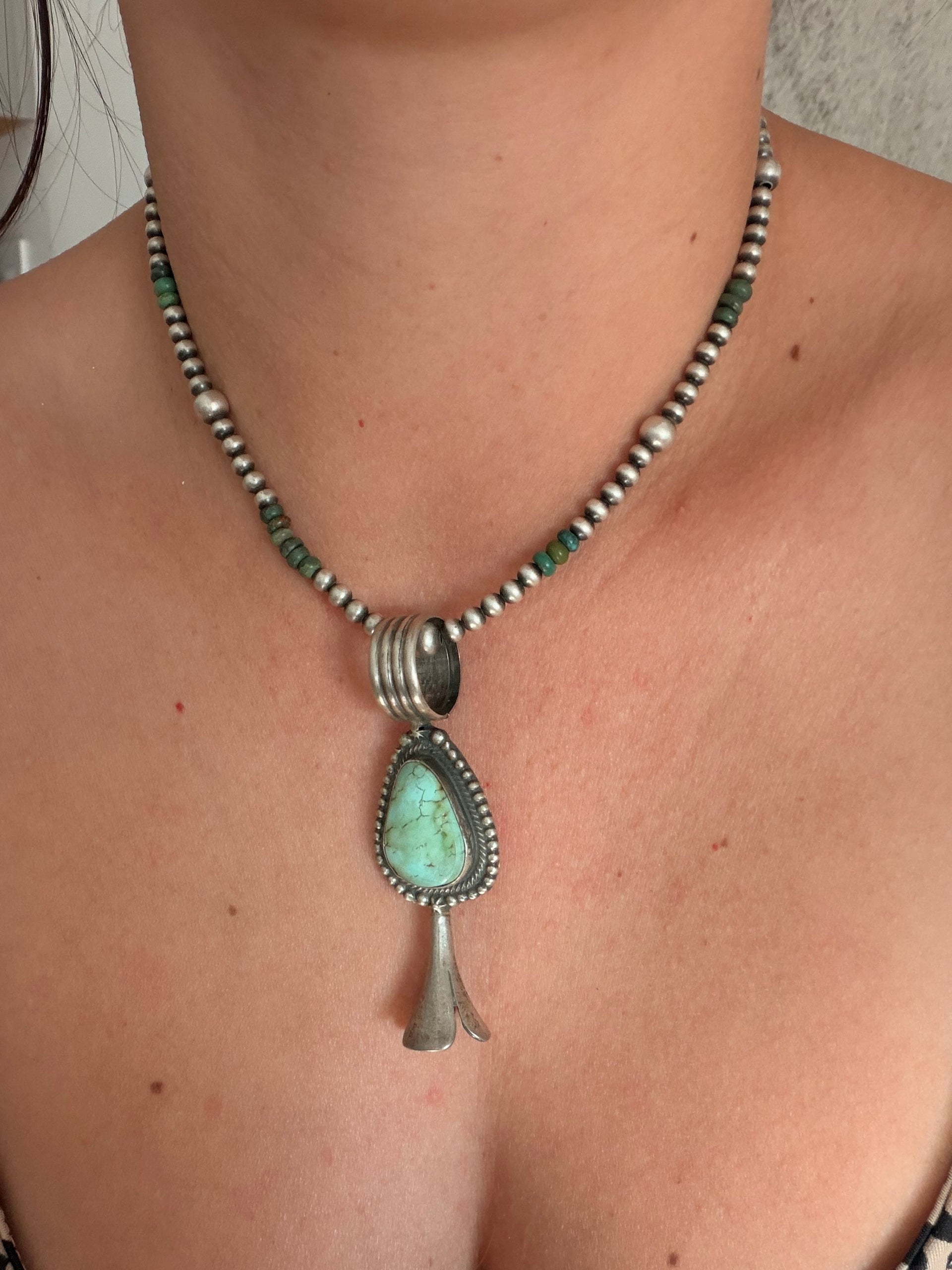 Navajo Made Sonoran Gold Turquoise  & Sterling Silver Blossom Pendant