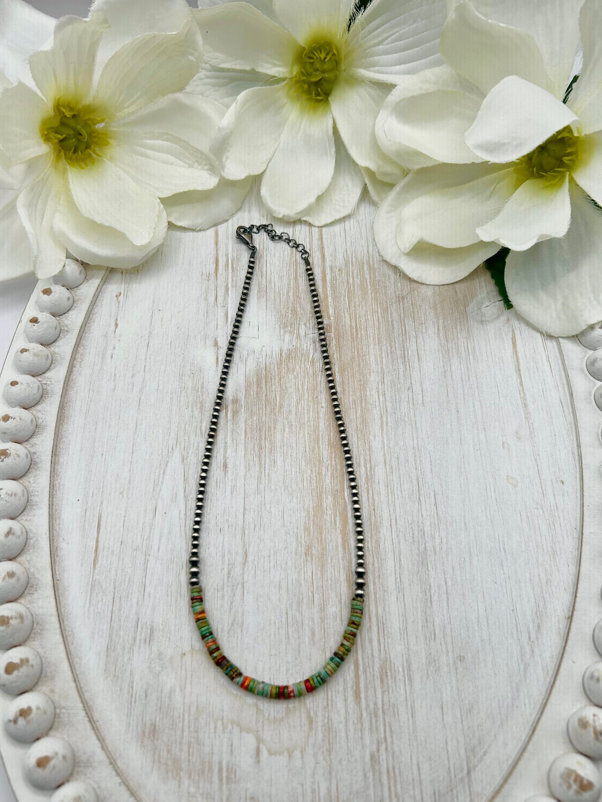 Navajo Made Strung Multi Stone & Sterling Silved Necklace