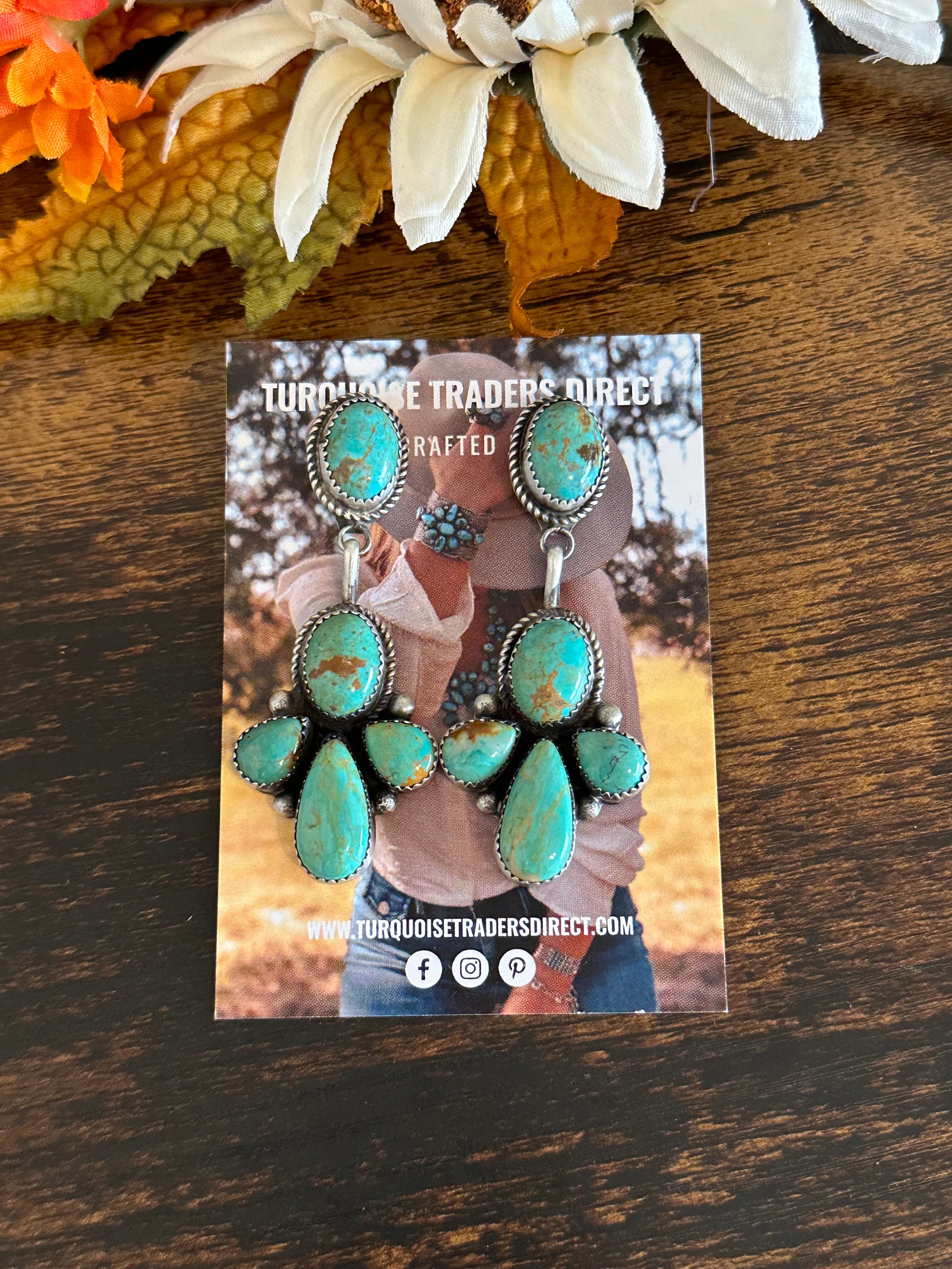 Judith Dixon Kingman Turquoise & Sterling Silver Post Dangle Earrings