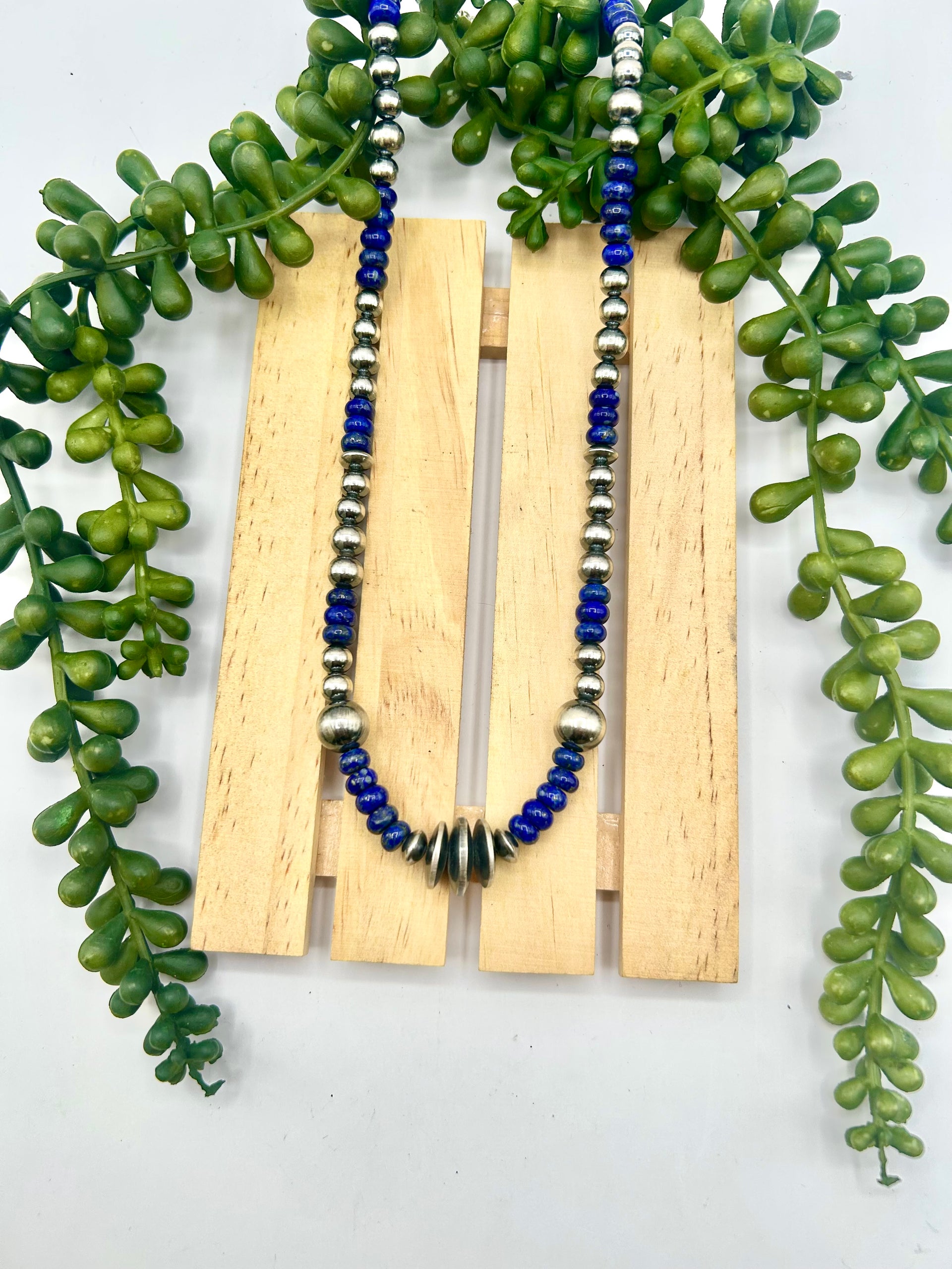 Navajo Made Strung lapis & Sterling Silver Necklace