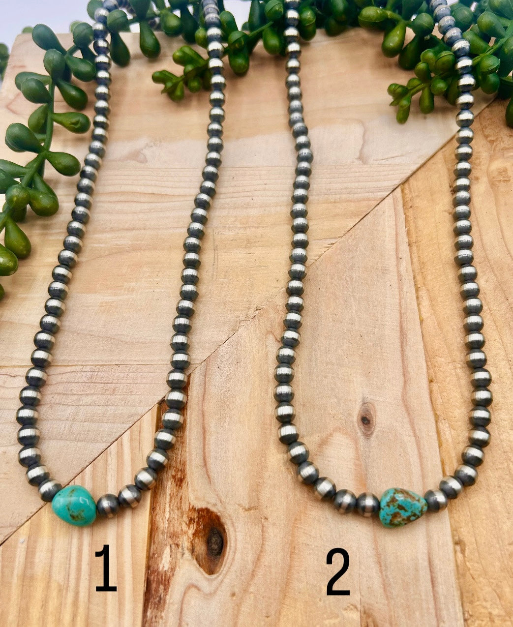Navajo Made Strung 6 MM Royston Turquoise & Sterling Silver Necklace