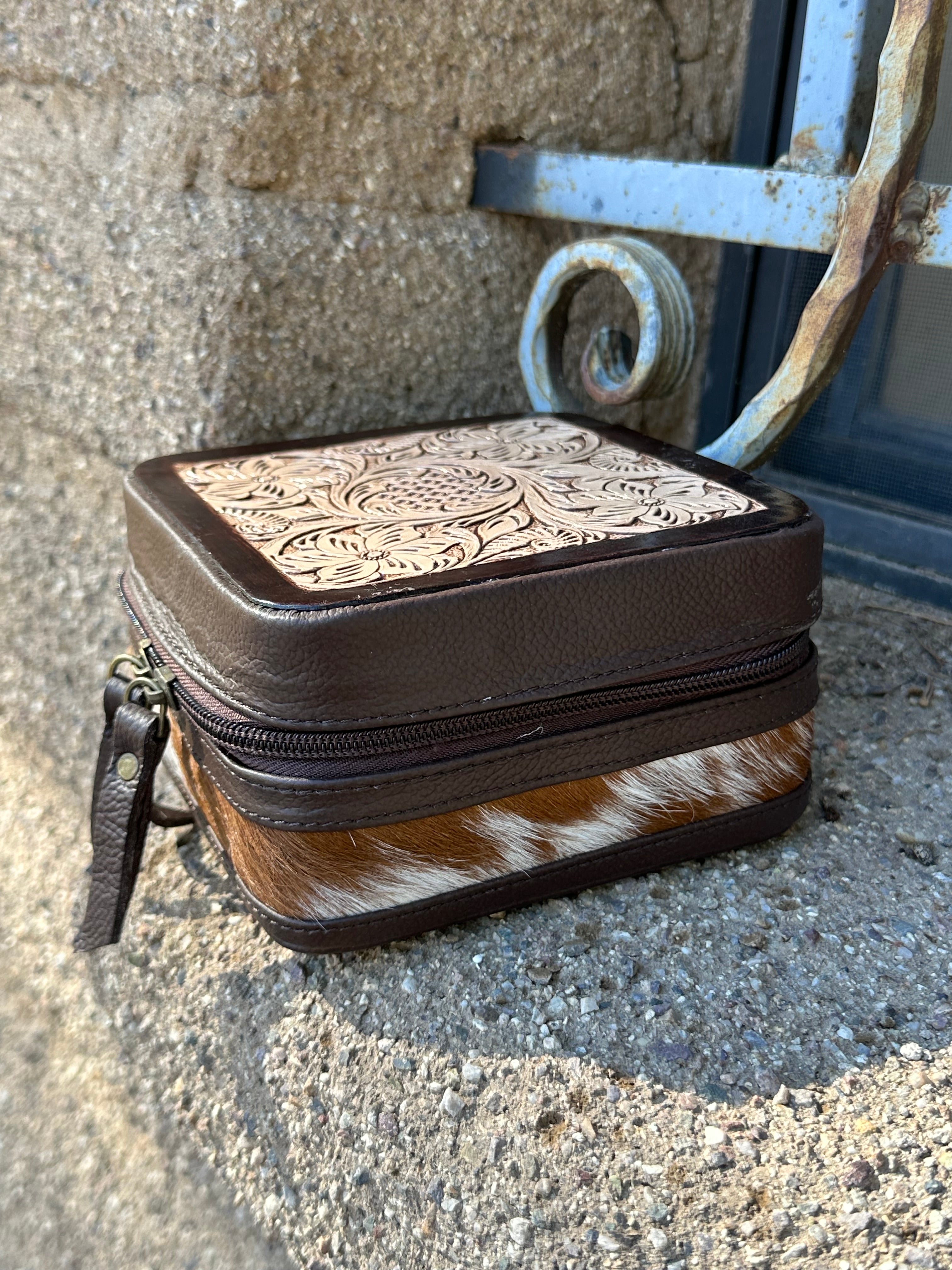 Genuine Tooled Leather Cowhide Jewelry Box