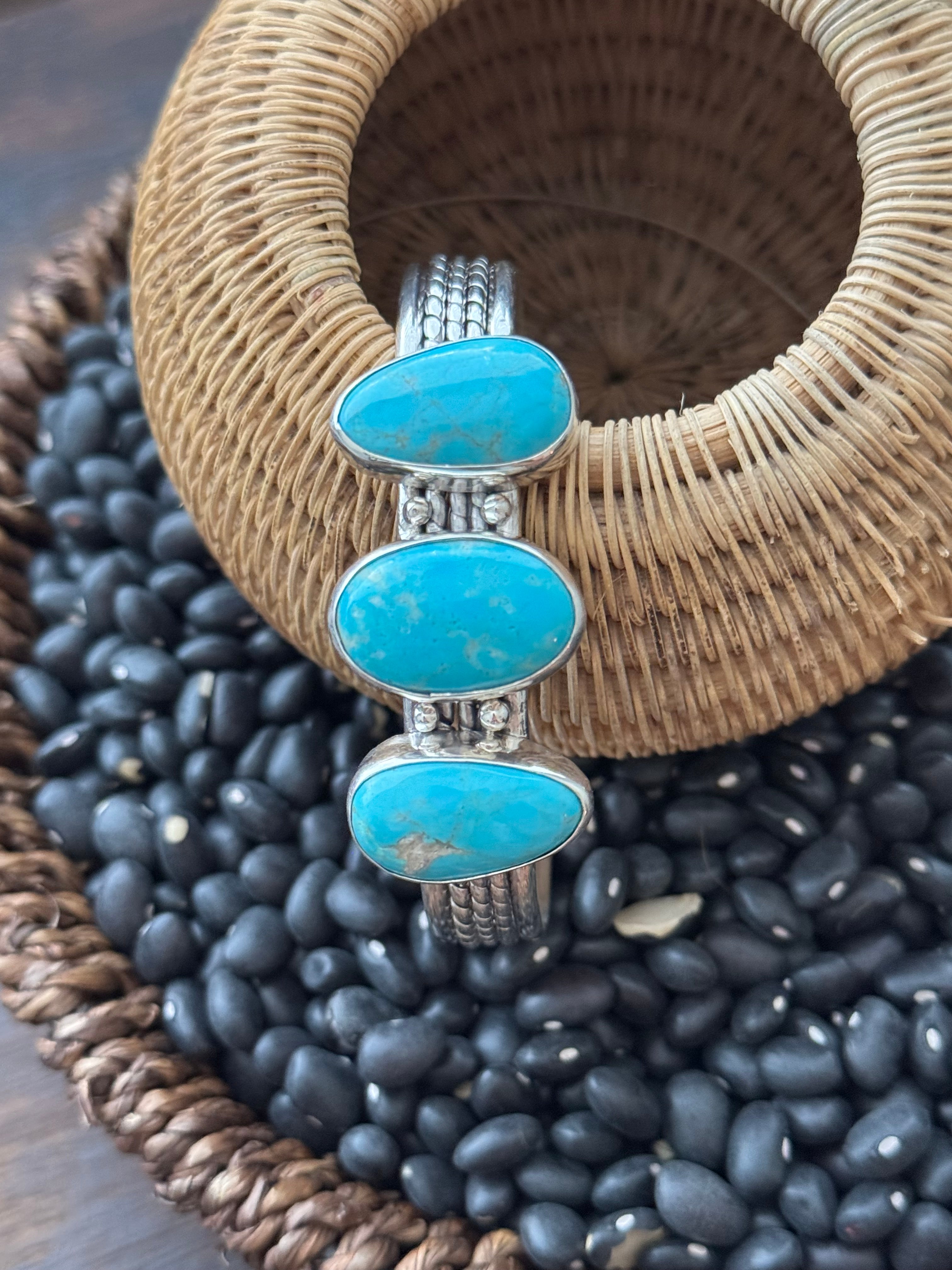 Navajo Made Kingman Turquoise & Sterling Silver Cuff Bracelet