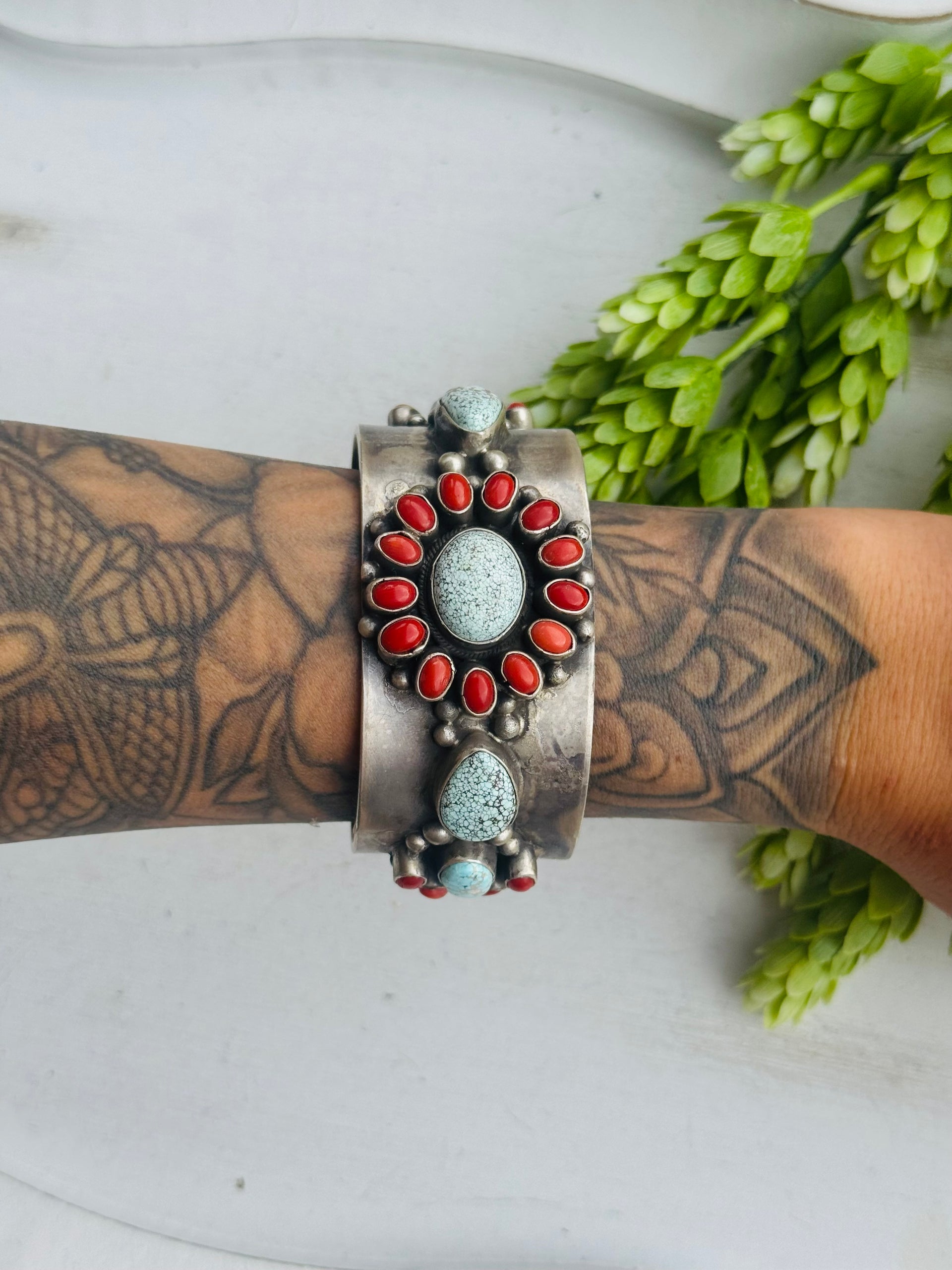 Bobby Johnson Multi Stone & Sterling Silver Cluster Cuff Bracelet