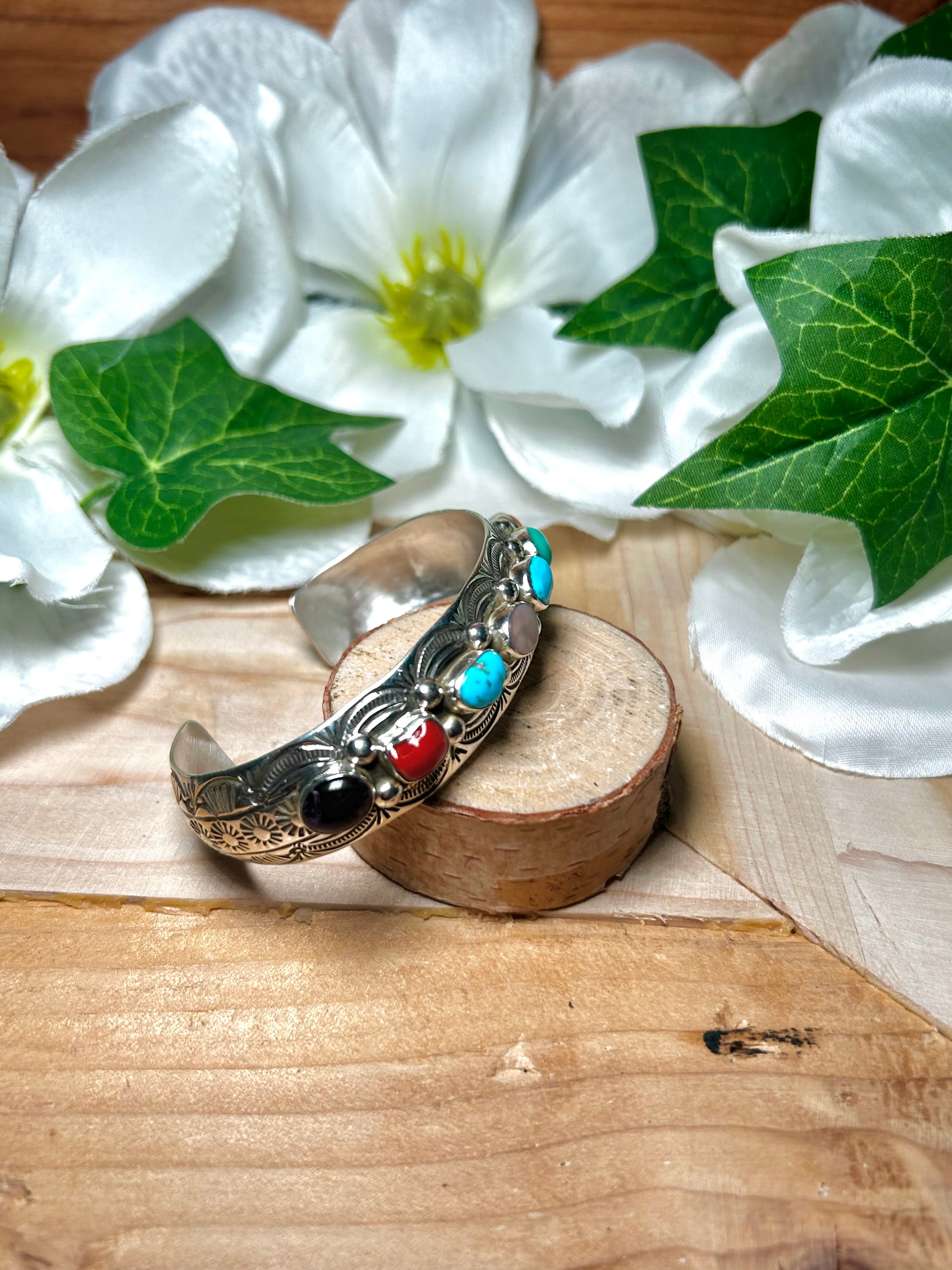 Grace Sliver Multi Stone & Sterling Silver Cuff Bracelet