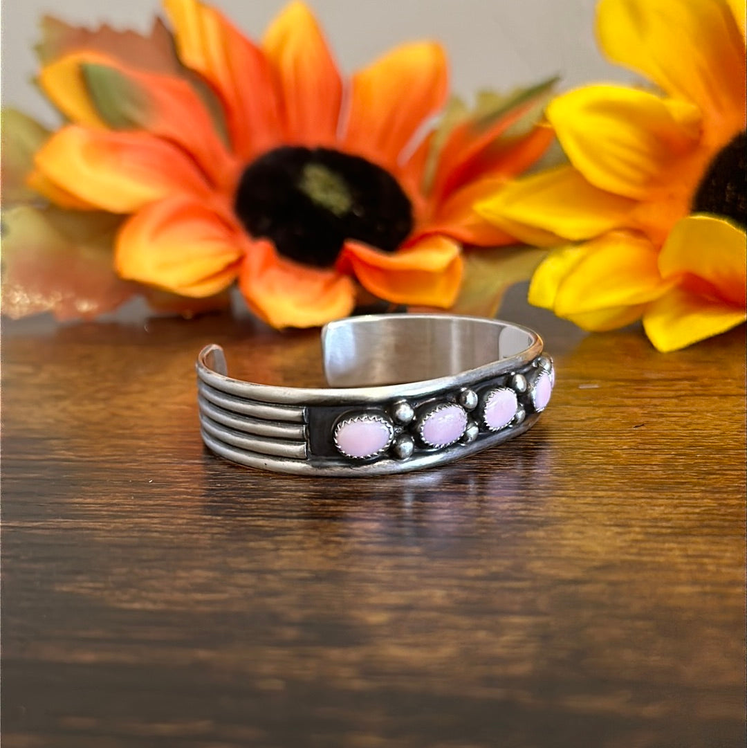 Percy Lewis Pink Conch & Sterling Silver Cuff Bracelet